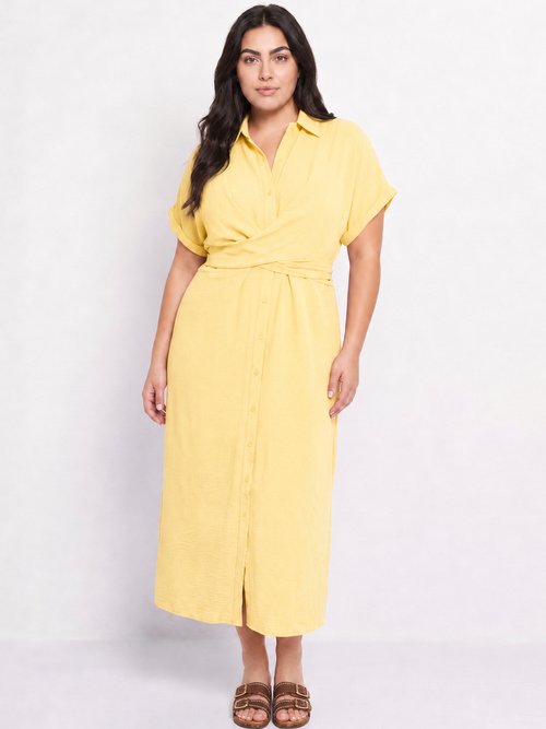 Robe chemisier avec ceinture fantaisie Femme Grande Taille Jaune MA-M1589-123 FA1