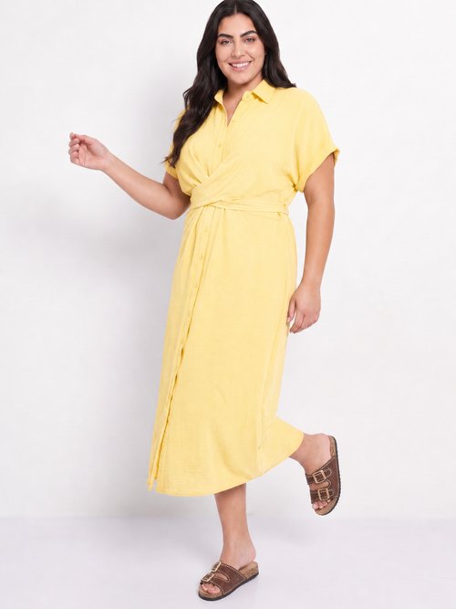 Robe chemisier avec ceinture fantaisie Femme Grande Taille Jaune MA-M1589-123 MV1