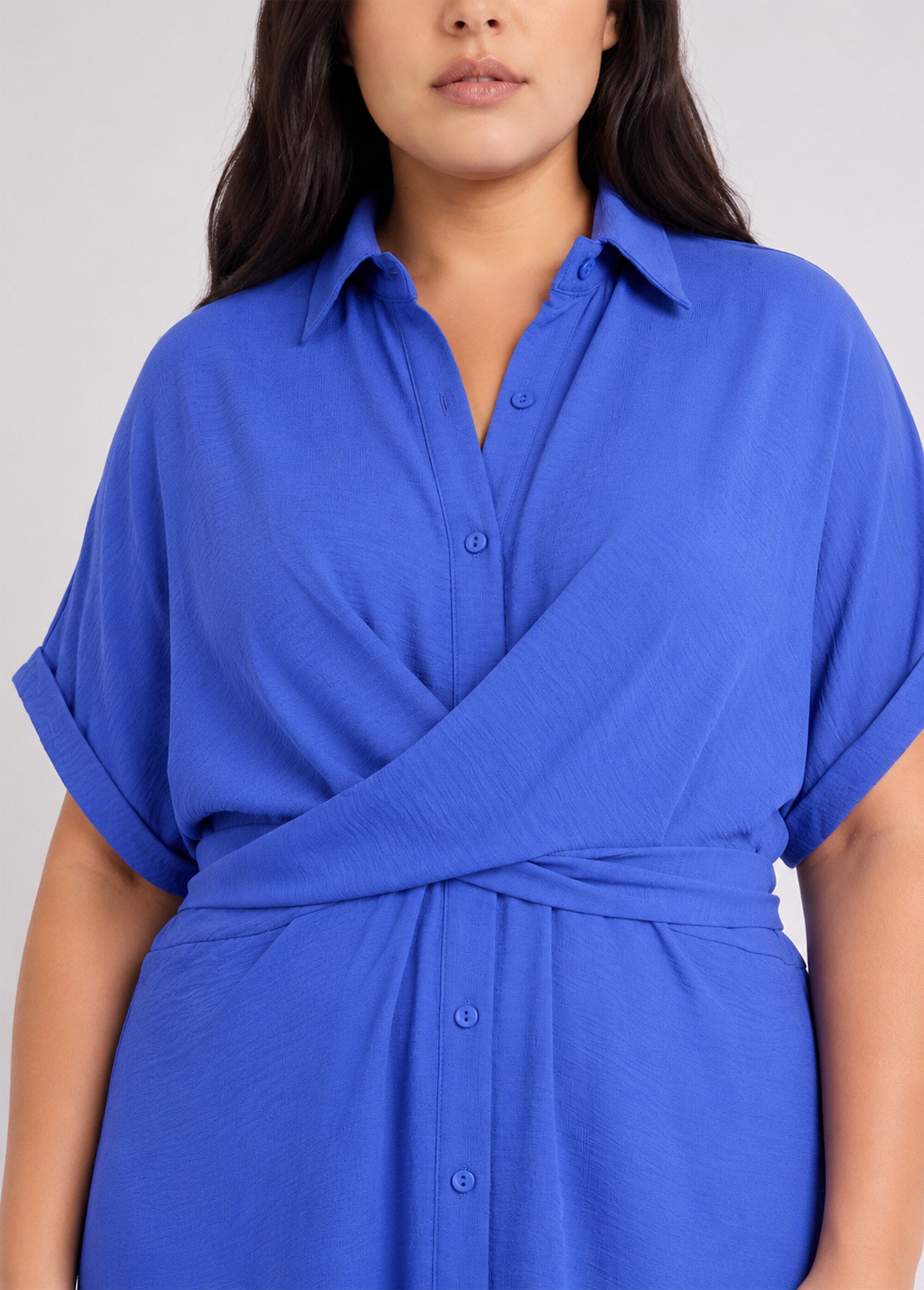 Robe chemisier avec ceinture fantaisie Femme Grande Taille Bleu MA-M1589-123 DE1