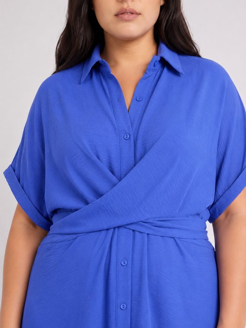 Robe chemisier avec ceinture fantaisie Femme Grande Taille Bleu MA-M1589-123 DE1