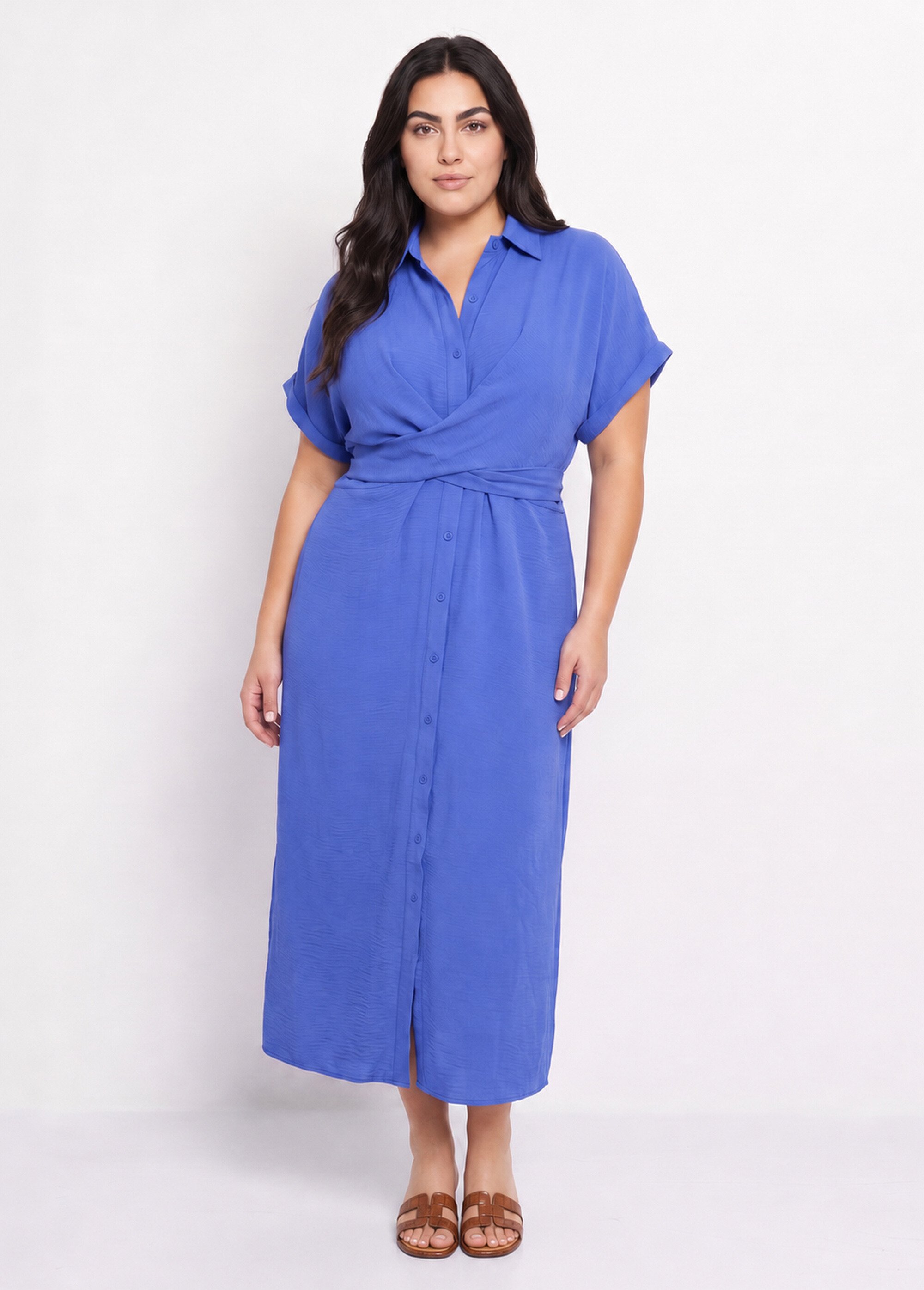 Robe chemisier avec ceinture fantaisie Femme Grande Taille Bleu MA-M1589-123 FA1