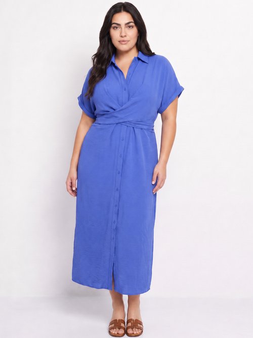 Robe chemisier avec ceinture fantaisie Femme Grande Taille Bleu MA-M1589-123 FA1