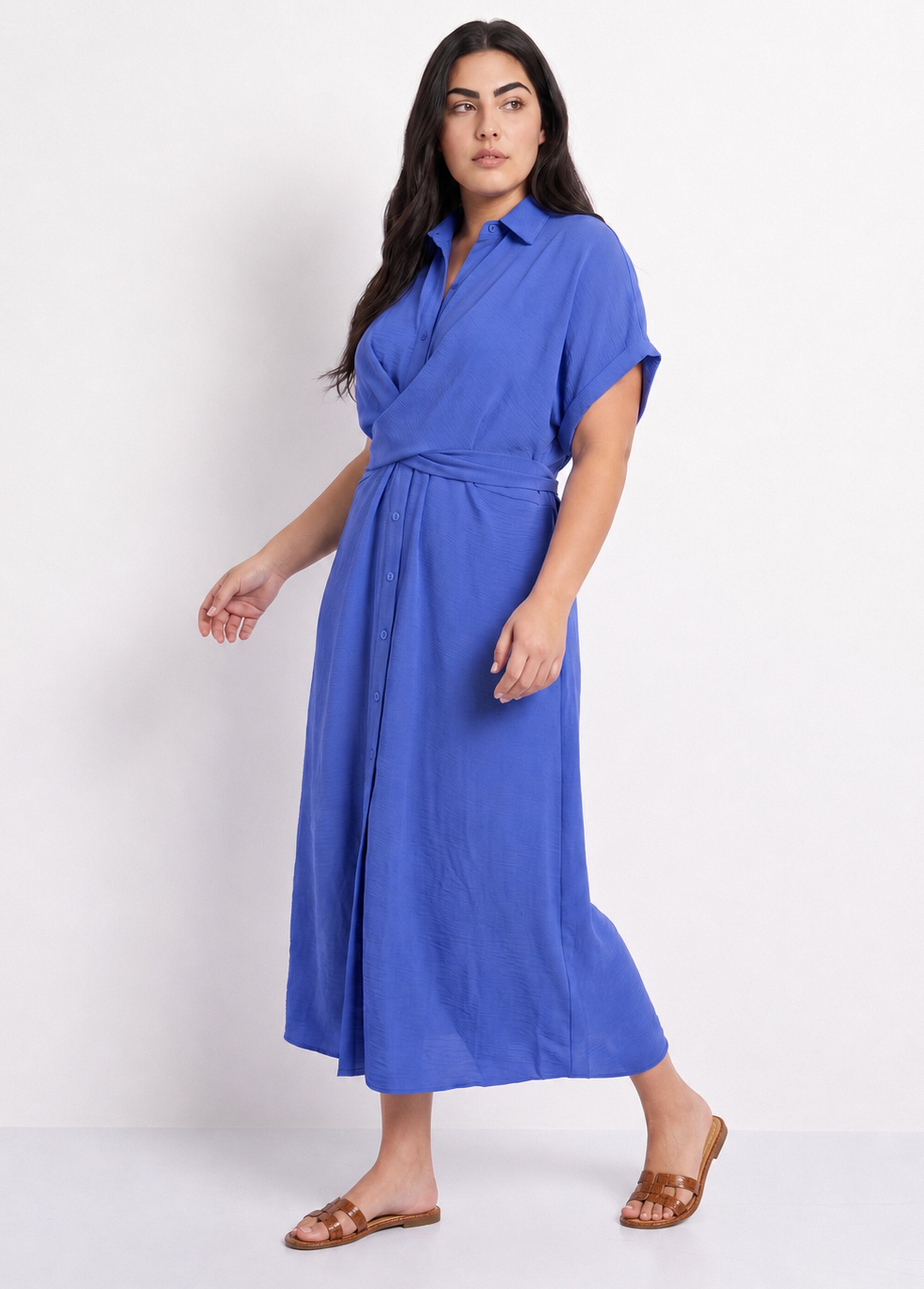 Robe chemisier avec ceinture fantaisie Femme Grande Taille Bleu MA-M1589-123 MV1