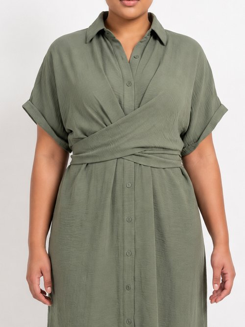 Robe chemisier avec ceinture fantaisie Femme Grande Taille Vert MA-M1589-123 DE1