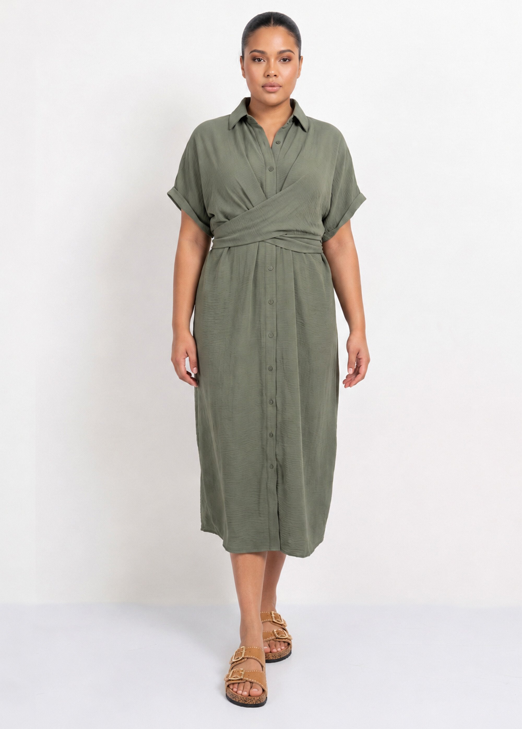 Robe chemisier avec ceinture fantaisie Femme Grande Taille Vert MA-M1589-123 FA1