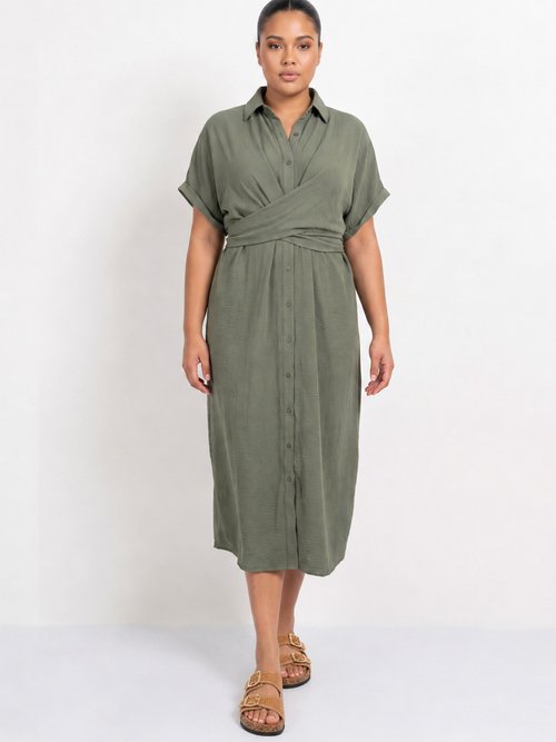 Robe chemisier avec ceinture fantaisie Femme Grande Taille Vert MA-M1589-123 FA1