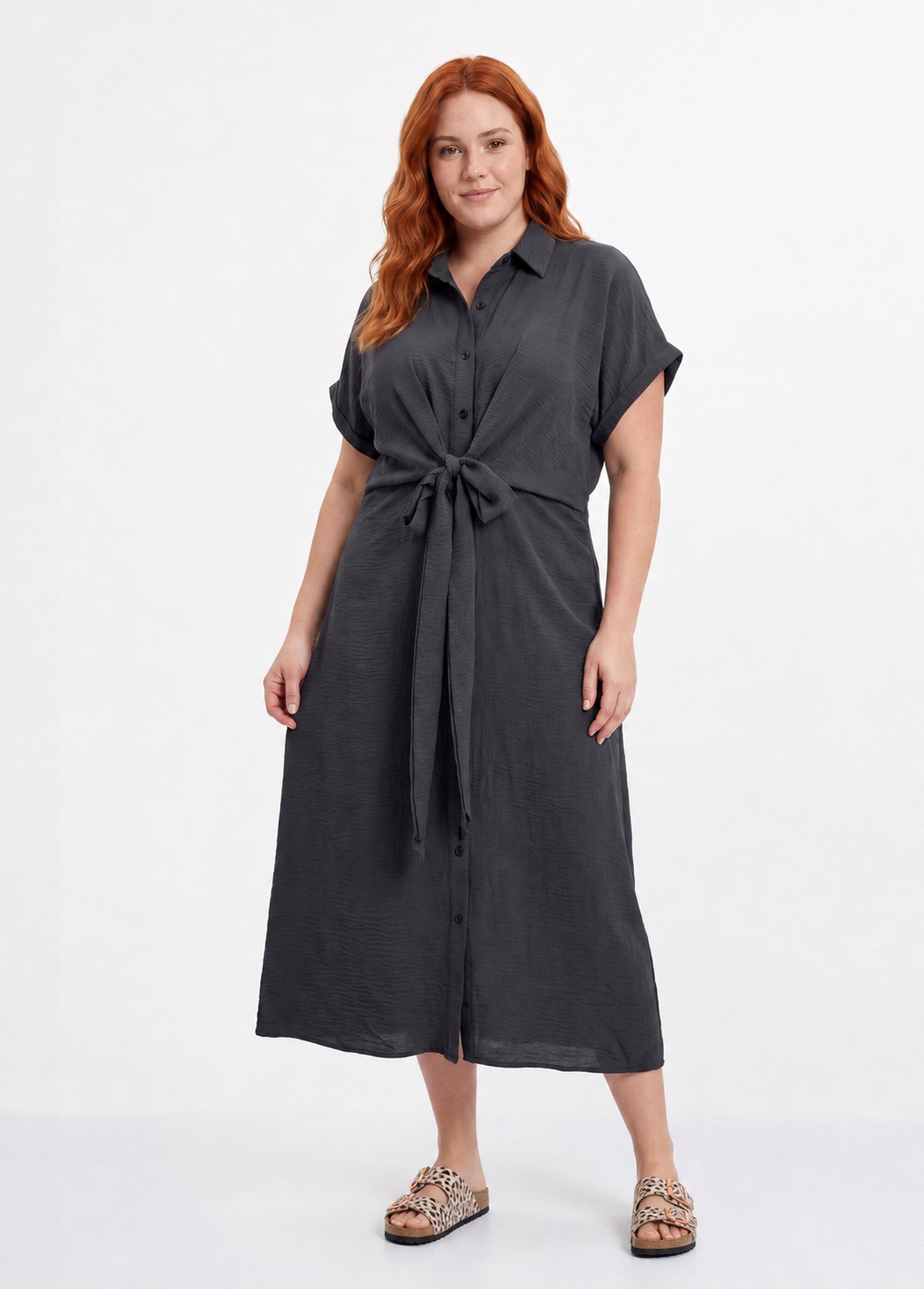 Robe chemisier avec ceinture fantaisie Femme Grande Taille Noir MA-M1589-123 FA1