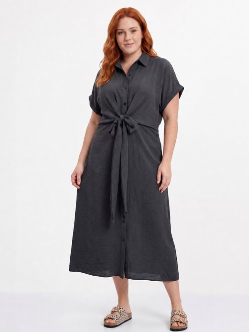 Robe chemisier avec ceinture fantaisie Femme Grande Taille Noir MA-M1589-123 FA1