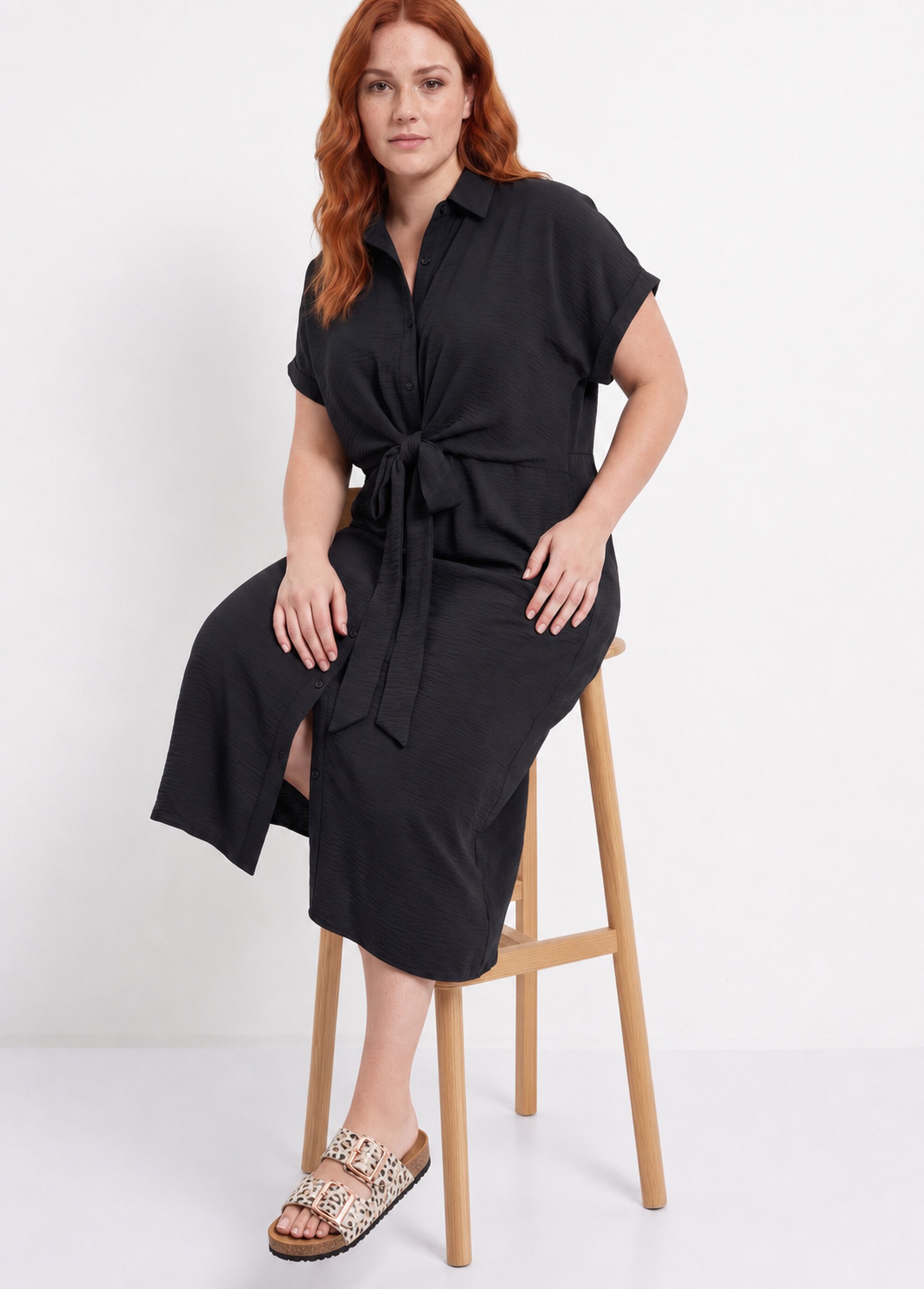 Robe chemisier avec ceinture fantaisie Femme Grande Taille Noir MA-M1589-123 MV1