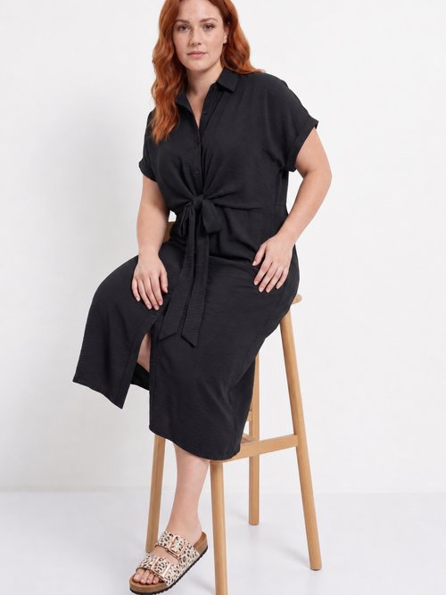 Robe chemisier avec ceinture fantaisie Femme Grande Taille Noir MA-M1589-123 MV1