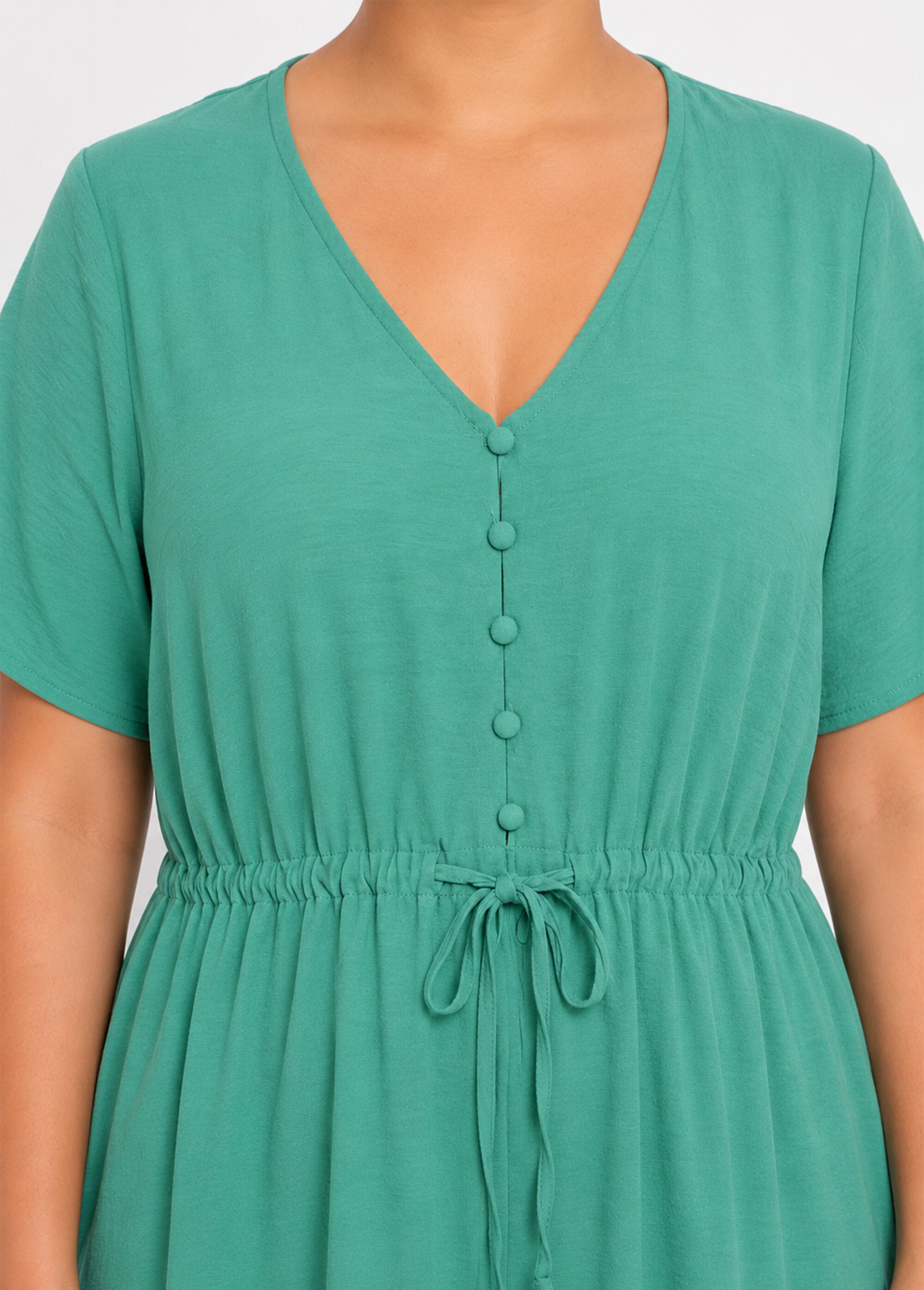 Robe longue à petits boutons et ceinture Femme Grande Taille Vert MA-M113-123 DE1