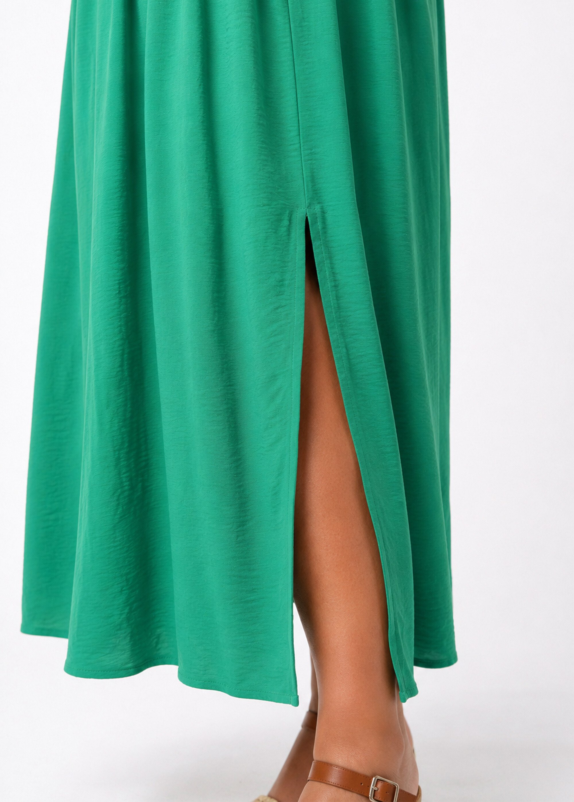 Robe longue à petits boutons et ceinture Femme Grande Taille Vert MA-M113-123 DE2