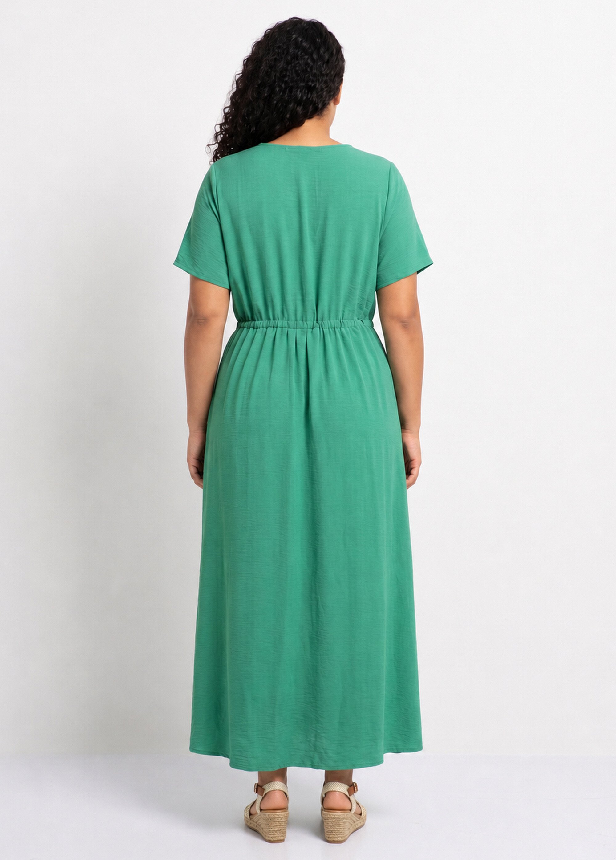 Robe longue à petits boutons et ceinture Femme Grande Taille Vert MA-M113-123 DO1