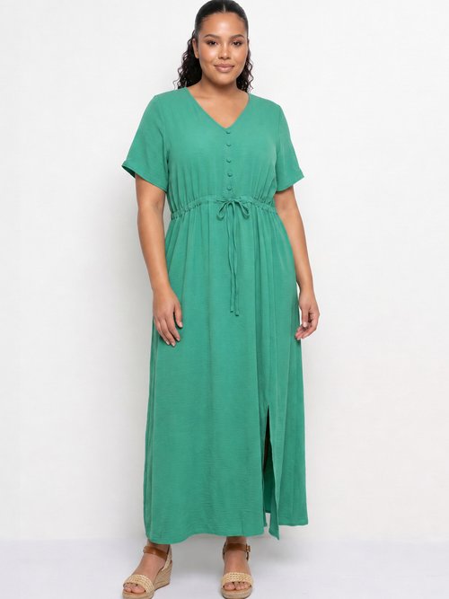Robe longue à petits boutons et ceinture Femme Grande Taille Vert MA-M113-123 FA1