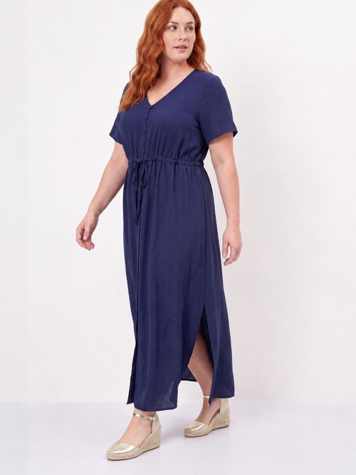 Robe longue à petits boutons et ceinture Femme Grande Taille Bleu MA-M113-123 MV1