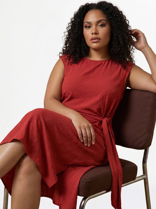 Robe longue col rond, taille nouée Femme Grande Taille Orange MA-M1032-123 MV1