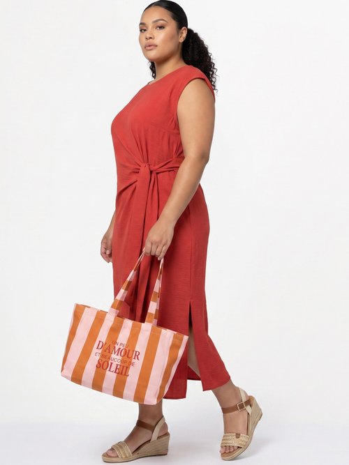 Robe longue col rond, taille nouée Femme Grande Taille Orange MA-M1032-123 SI1
