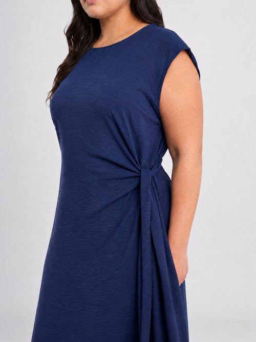 Robe longue col rond, taille nouée Femme Grande Taille Bleu MA-M1032-123 DE1