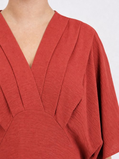 Robe longue col V plissé, taille haute Femme Grande Taille Orange MA-M1588-123 DE1
