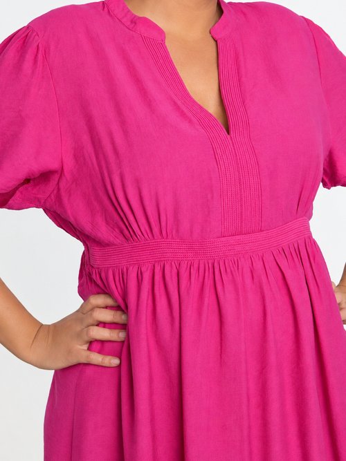 Robe longue, épaules volantées Femme Grande Taille Rose MA-M1085-2331 DE1