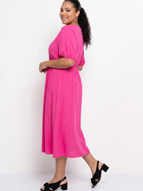 Robe longue, épaules volantées Femme Grande Taille Rose MA-M1085-2331 MV1