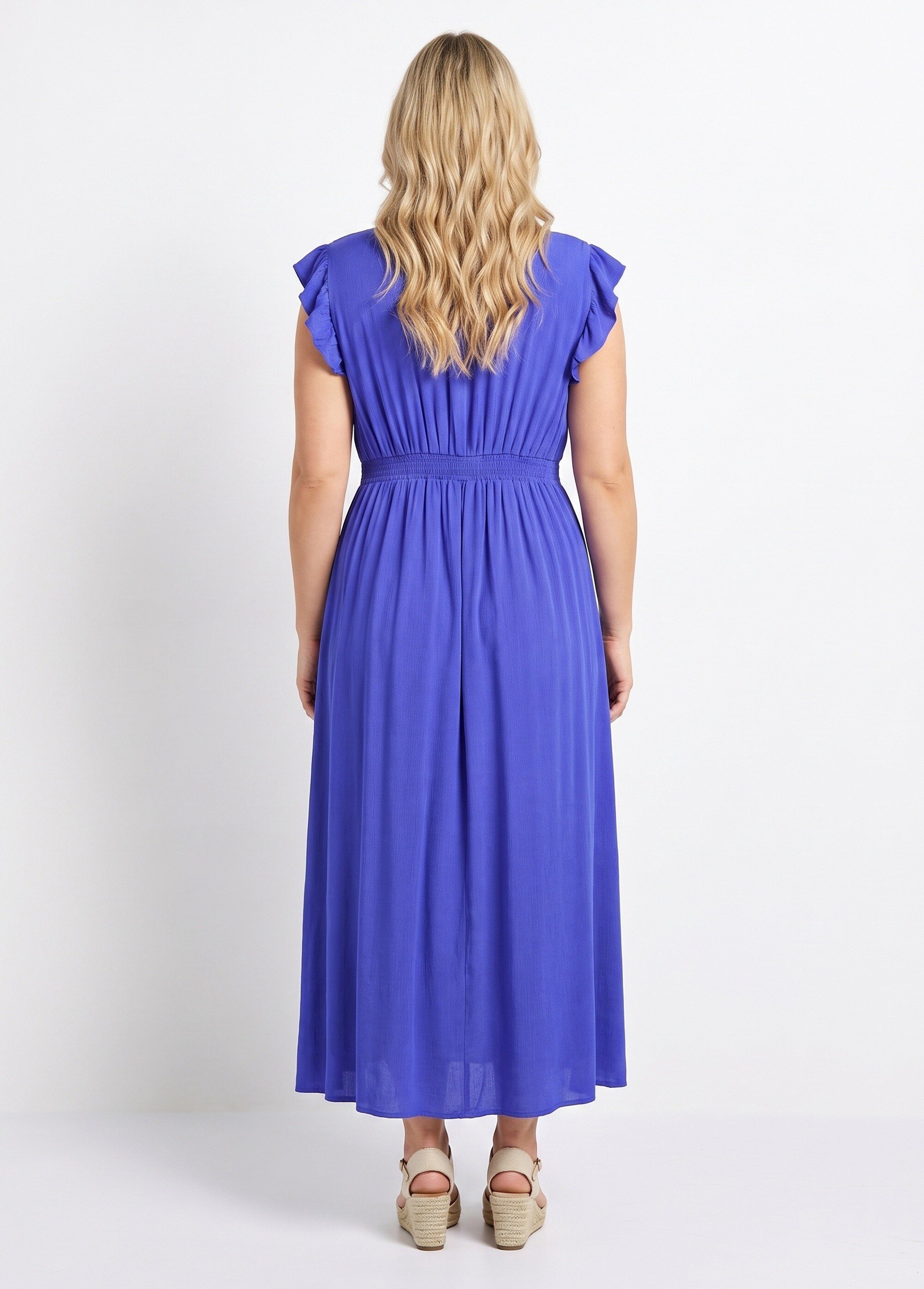 Robe longue, épaules volantées Femme Grande Taille Bleu MA-M1085-2331 DO1