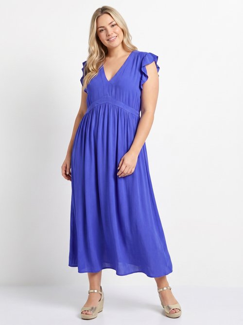 Robe longue, épaules volantées Femme Grande Taille Bleu MA-M1085-2331 FA1