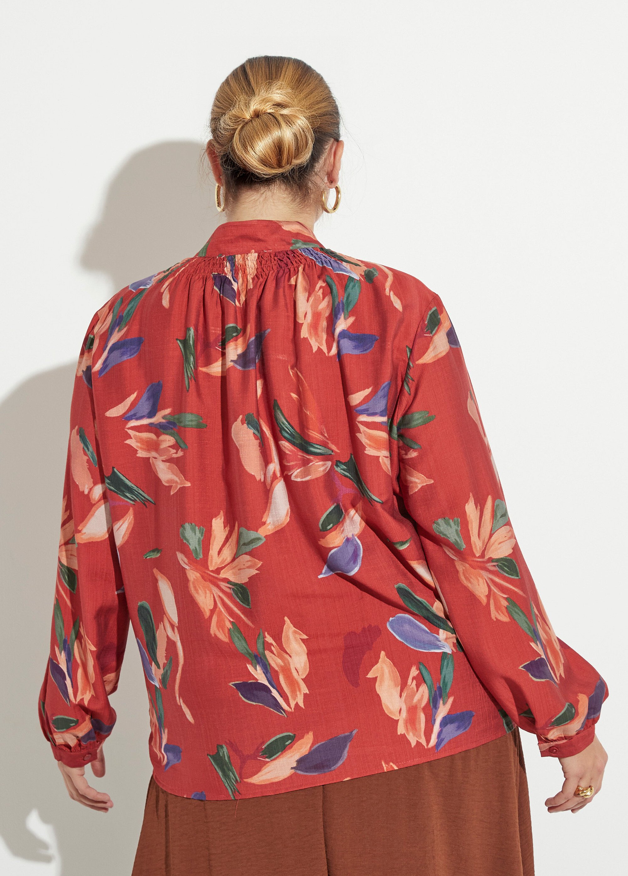 Tunique col V avec liens, fleuri arty Femme Grande Taille BRIQUE IMPRIME MAE-M910-5-2187 DO1