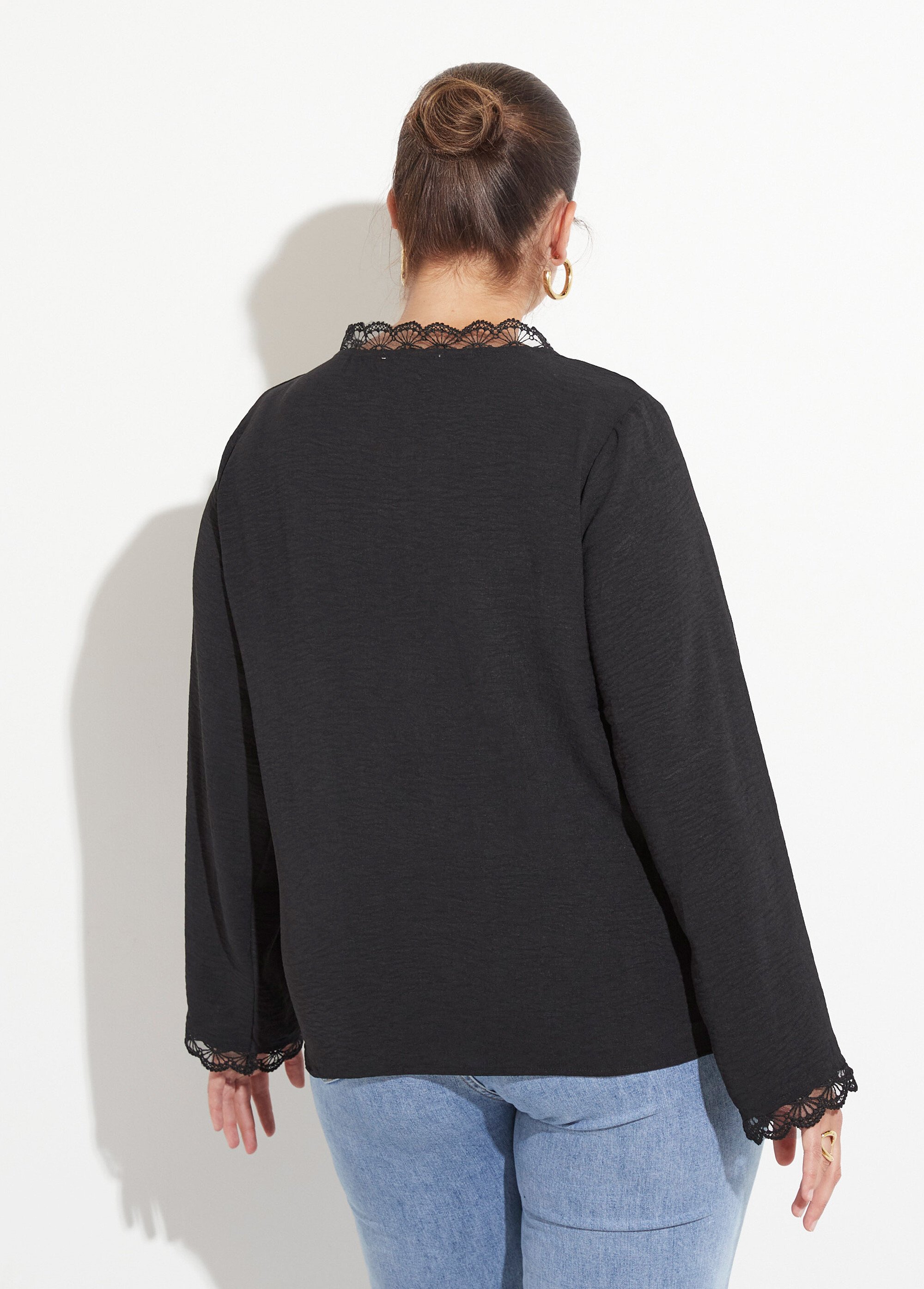 Tunique unie col V finition écailles Femme Grande Taille Noir MAE-M225-5-123 DO1