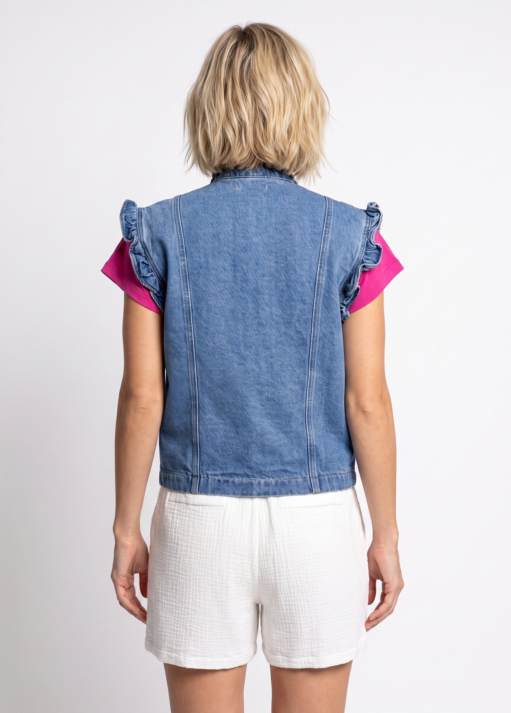 Veste en jean volantée sans manches Femme Bleu JB-A3236 DO1