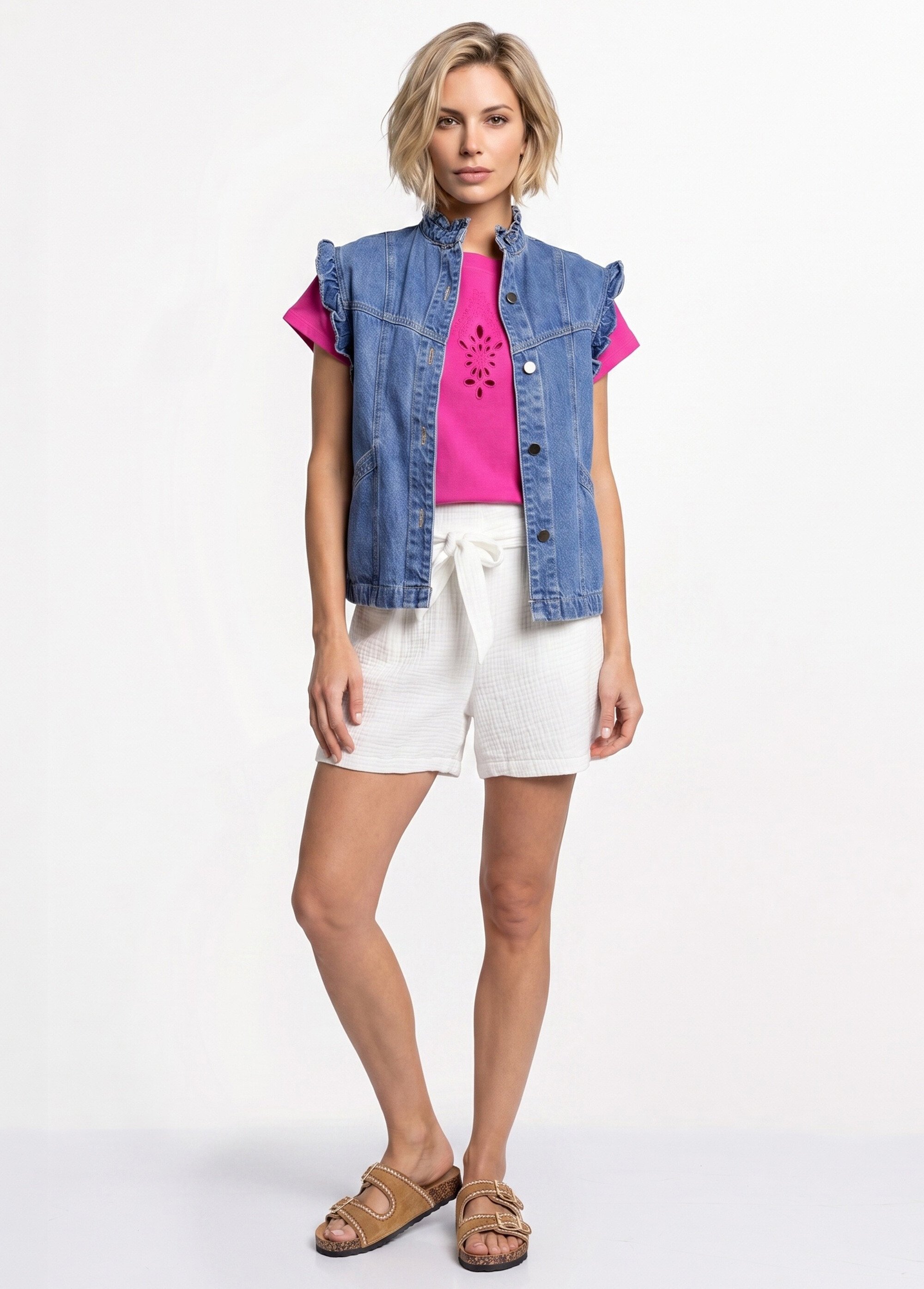 Veste en jean volantée sans manches Femme Bleu JB-A3236 SI1
