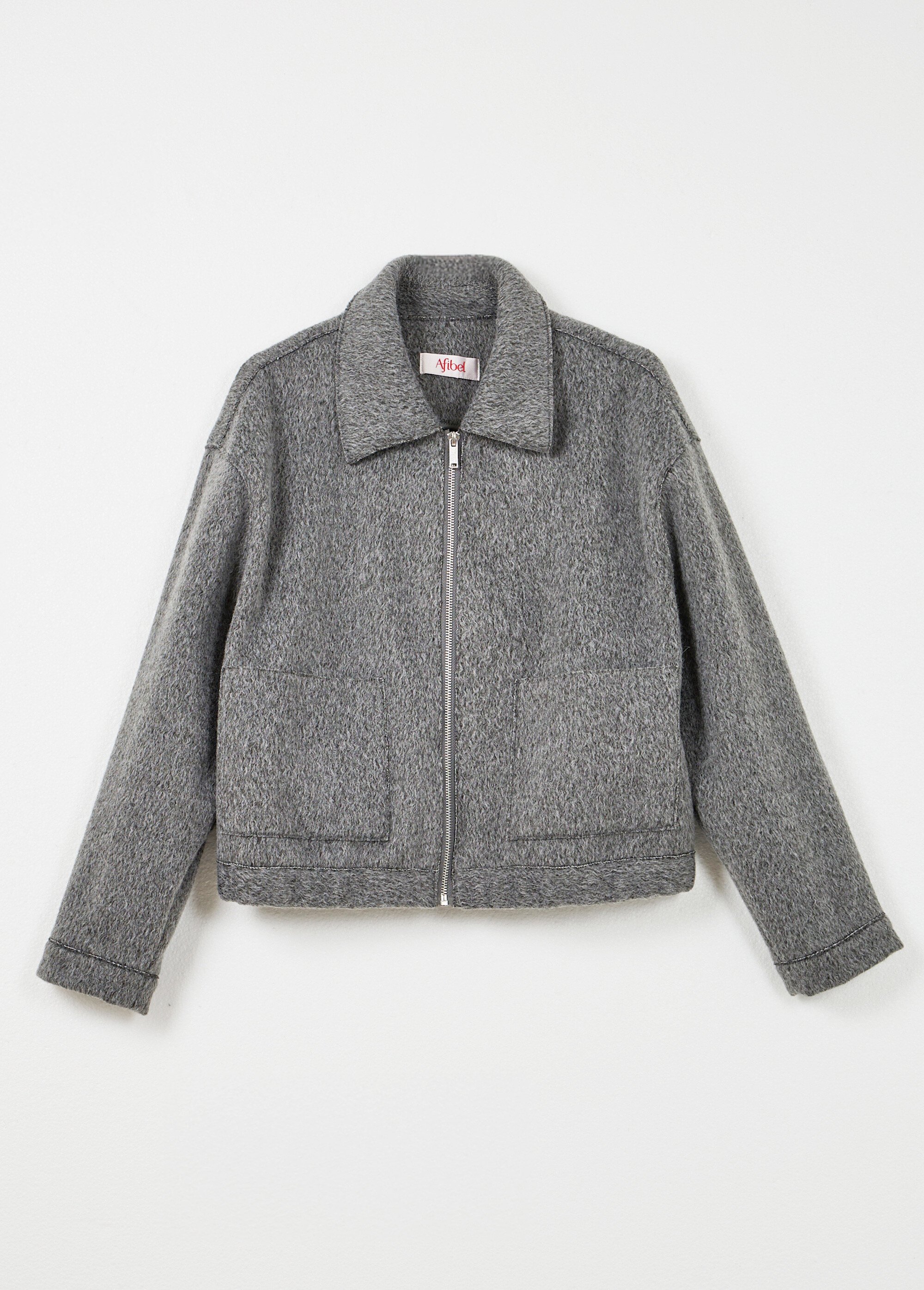 Blouson zippé tissu bouclette uni Femme Gris THALIA AP1