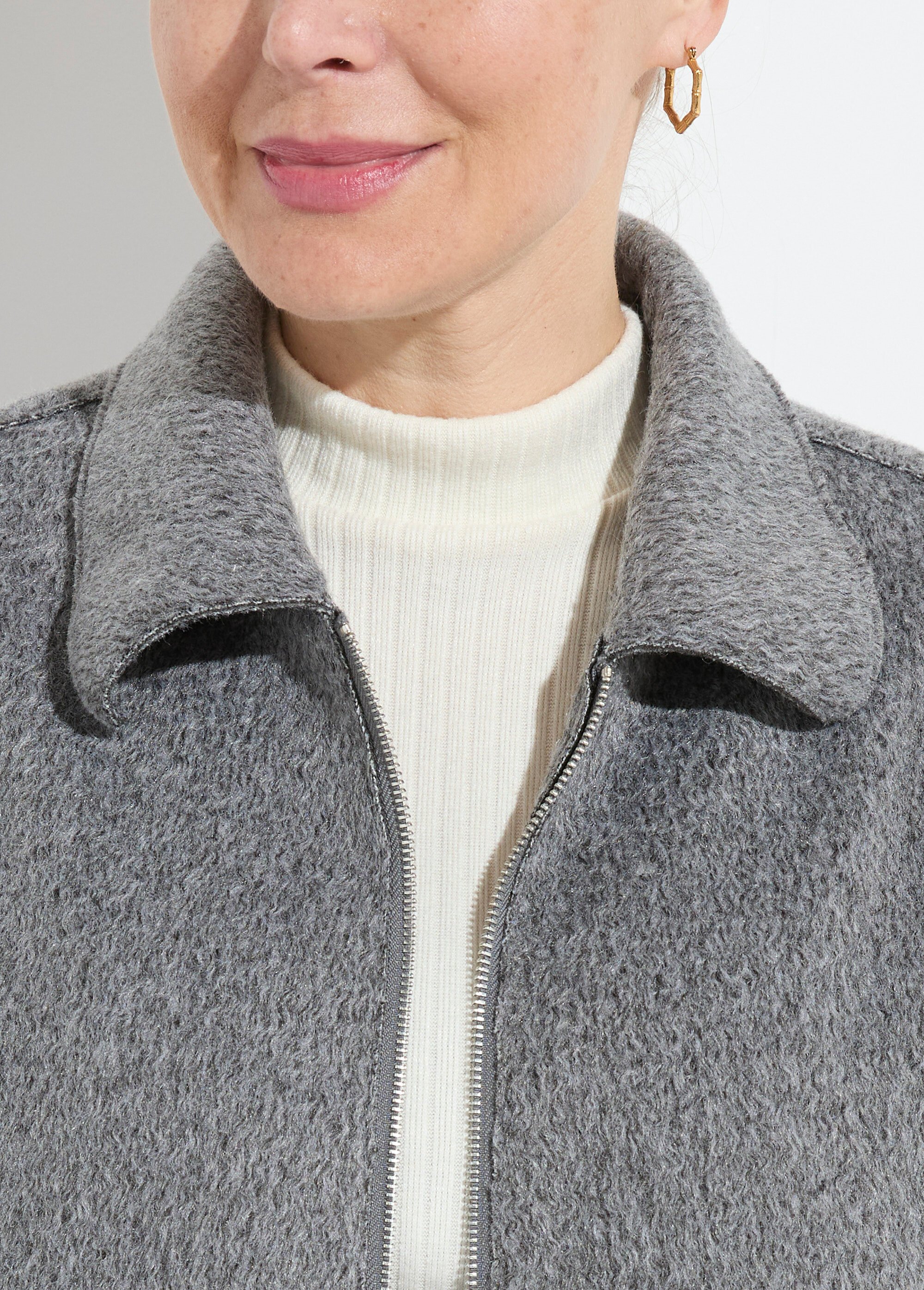 Blouson zippé tissu bouclette uni Femme Gris THALIA DE1