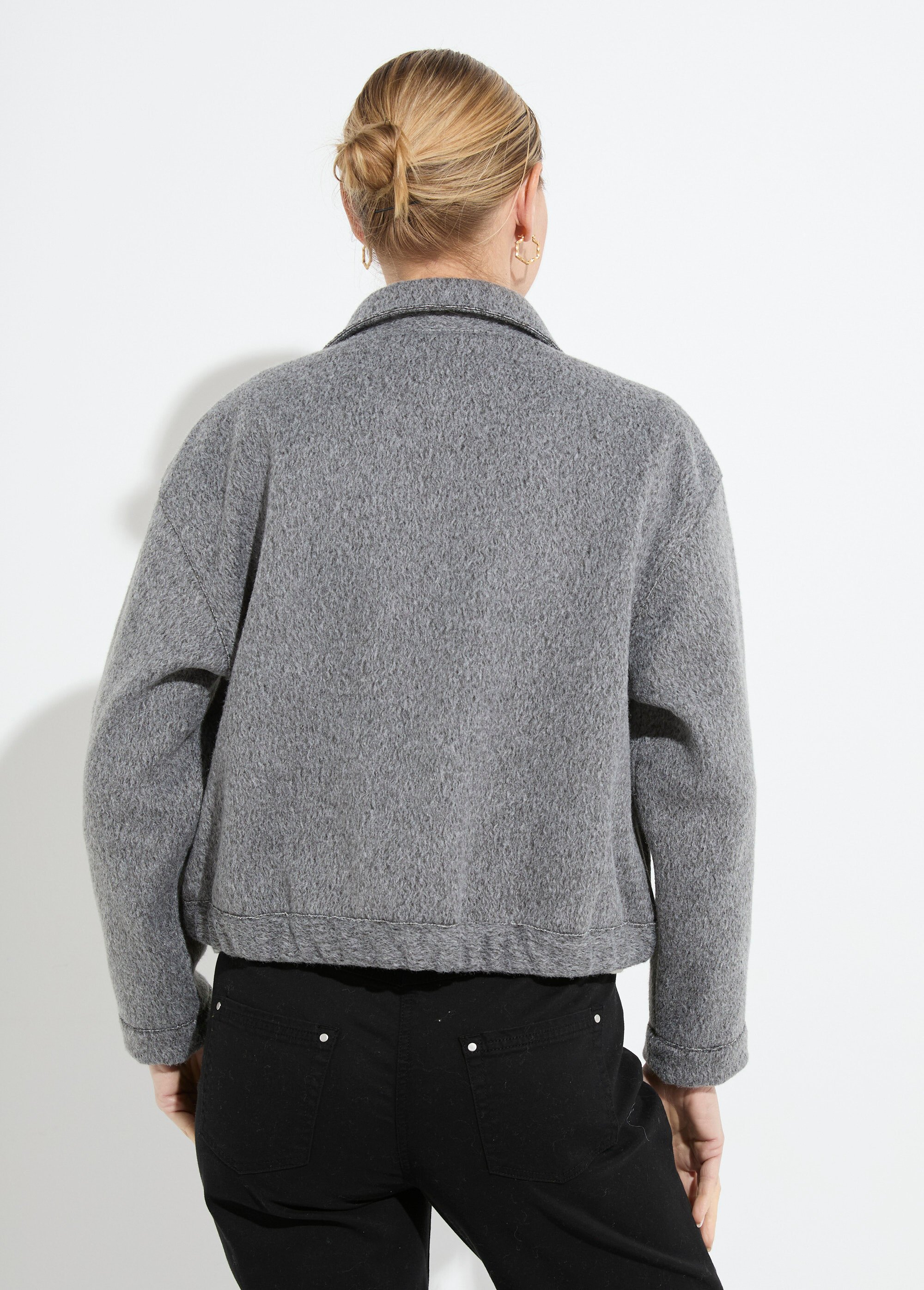 Blouson zippé tissu bouclette uni Femme Gris THALIA DO1