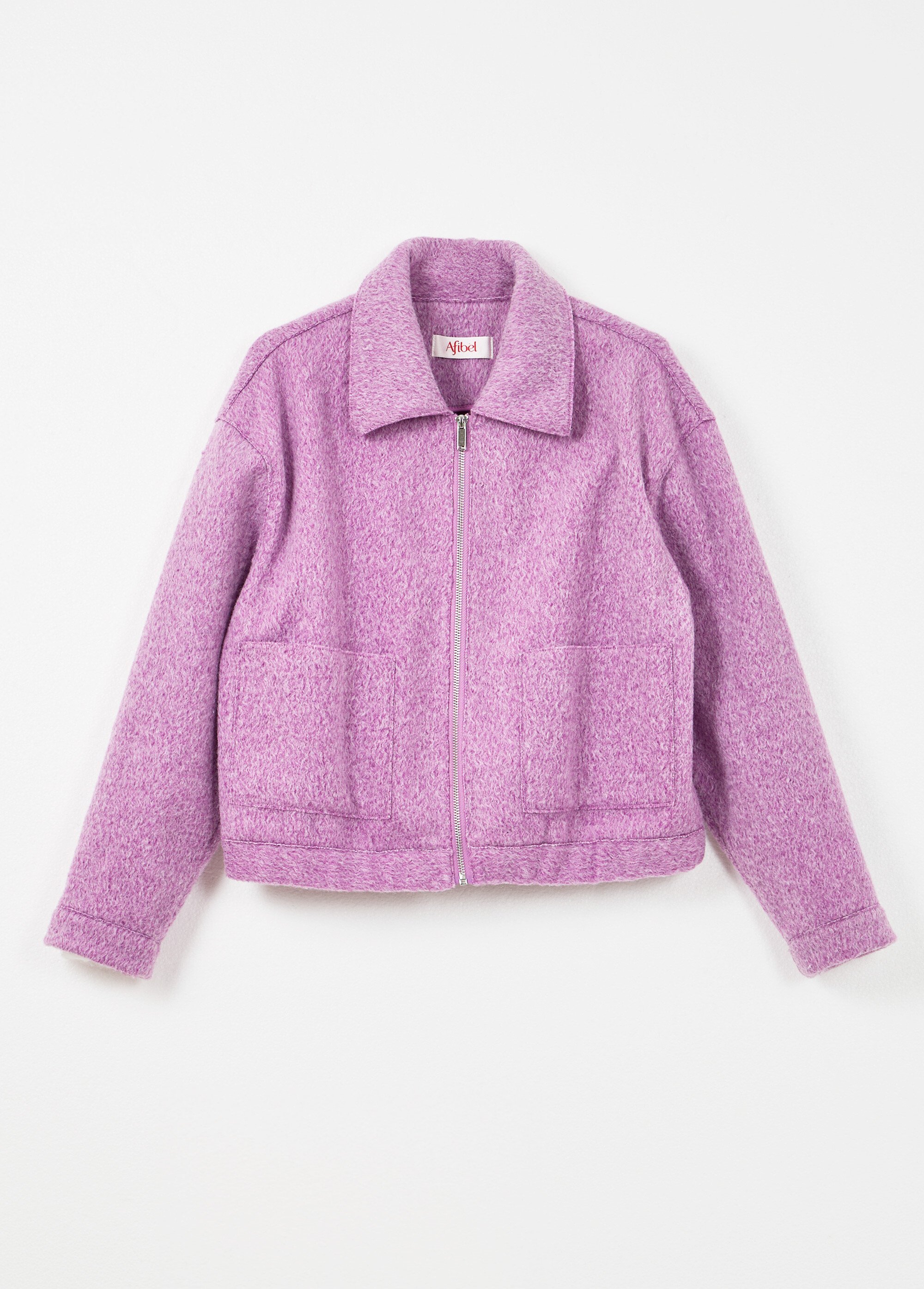 Blouson zippé tissu bouclette uni Femme Violet THALIA AP1
