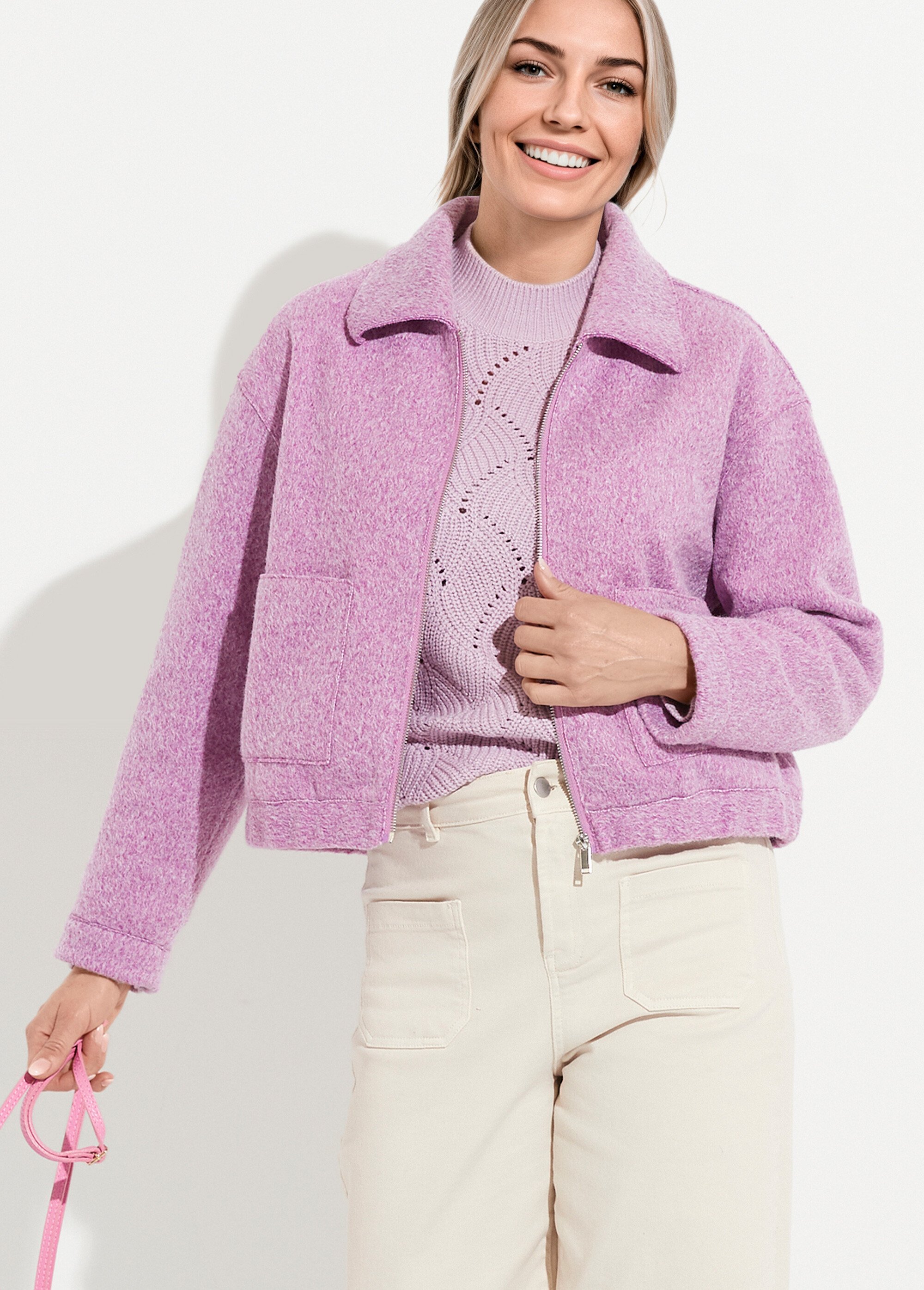 Blouson zippé tissu bouclette uni