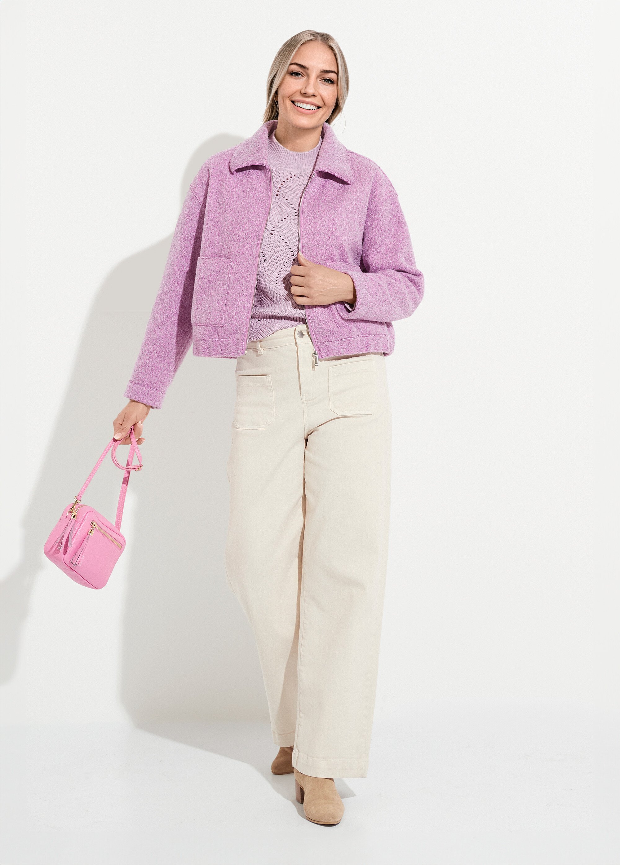 Blouson zippé tissu bouclette uni Femme Violet THALIA SI1
