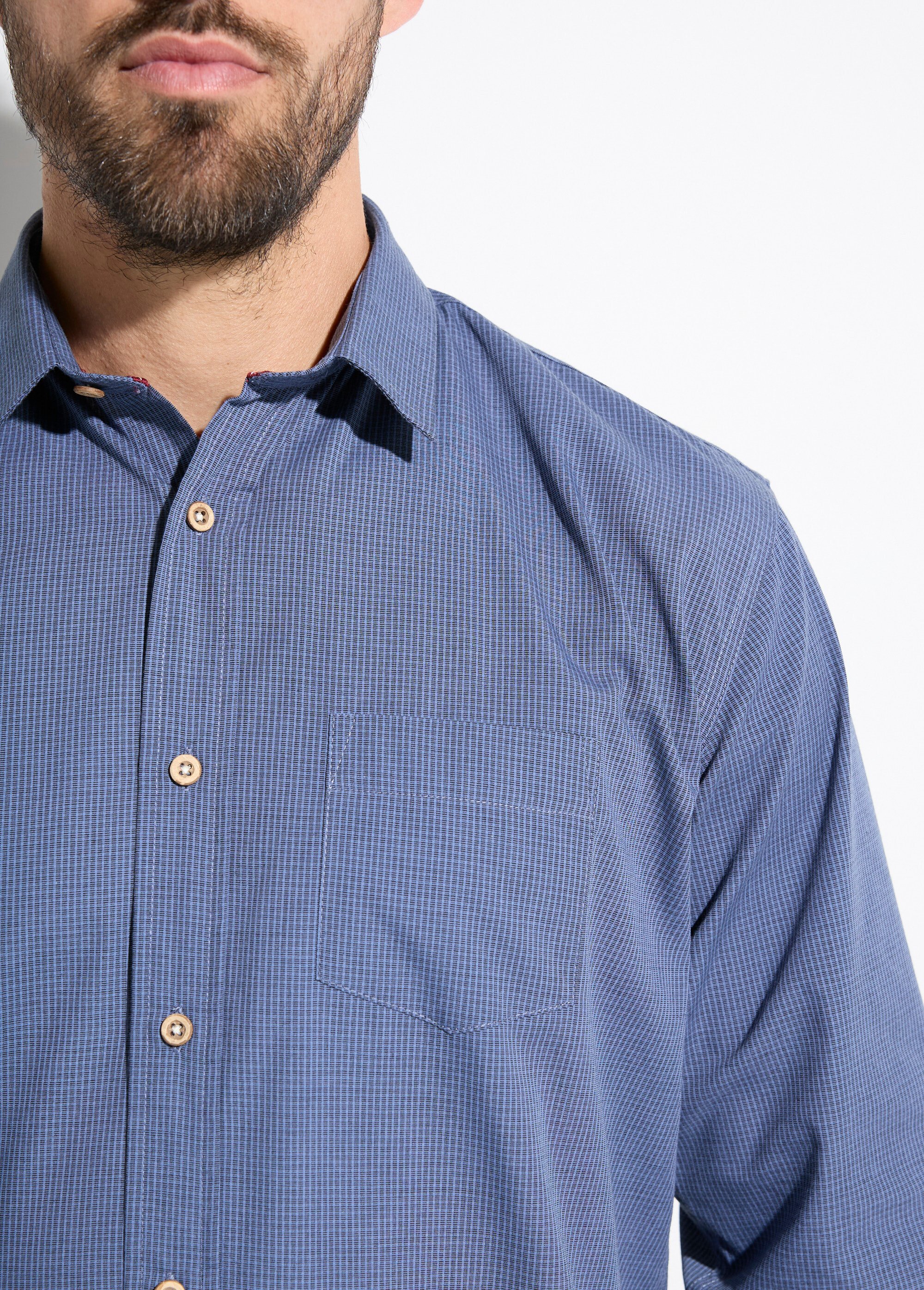 Chemise micro carreaux manches longues Homme Bleu FALAFEL DE1