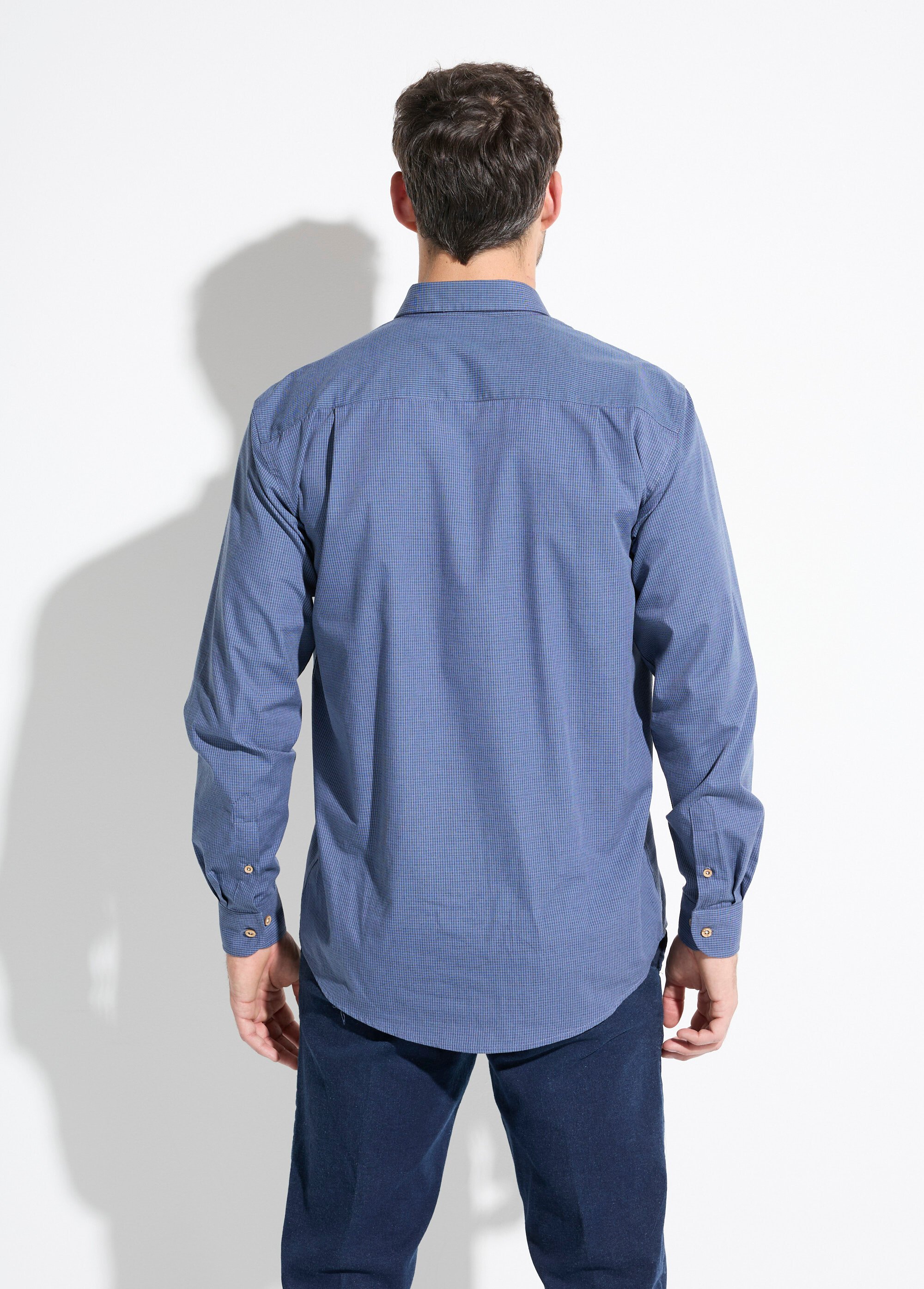 Chemise micro carreaux manches longues Homme Bleu FALAFEL DO1