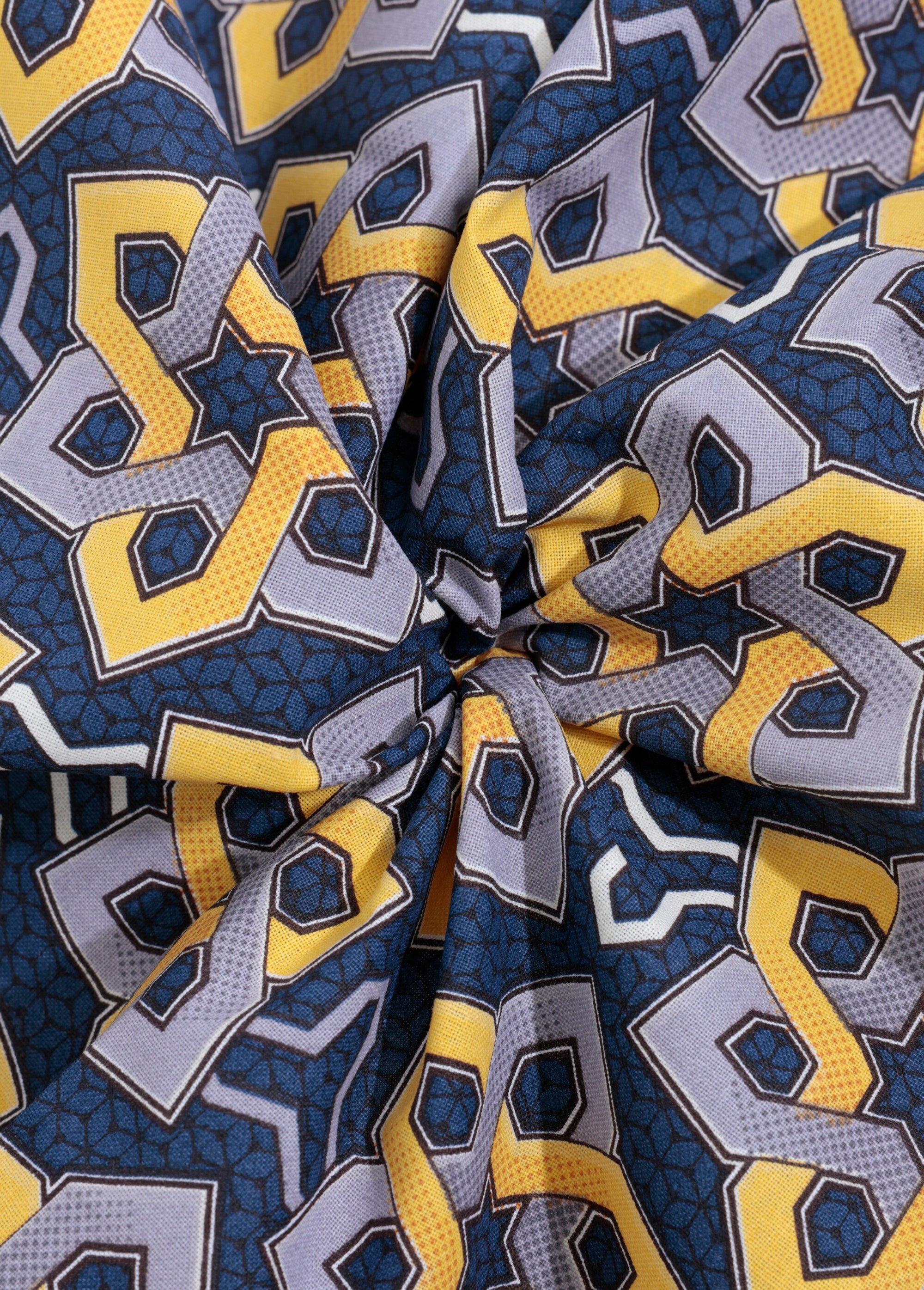 Coupon tissu coton imprimé ethnique 3J JAUNE COT131873 FA1