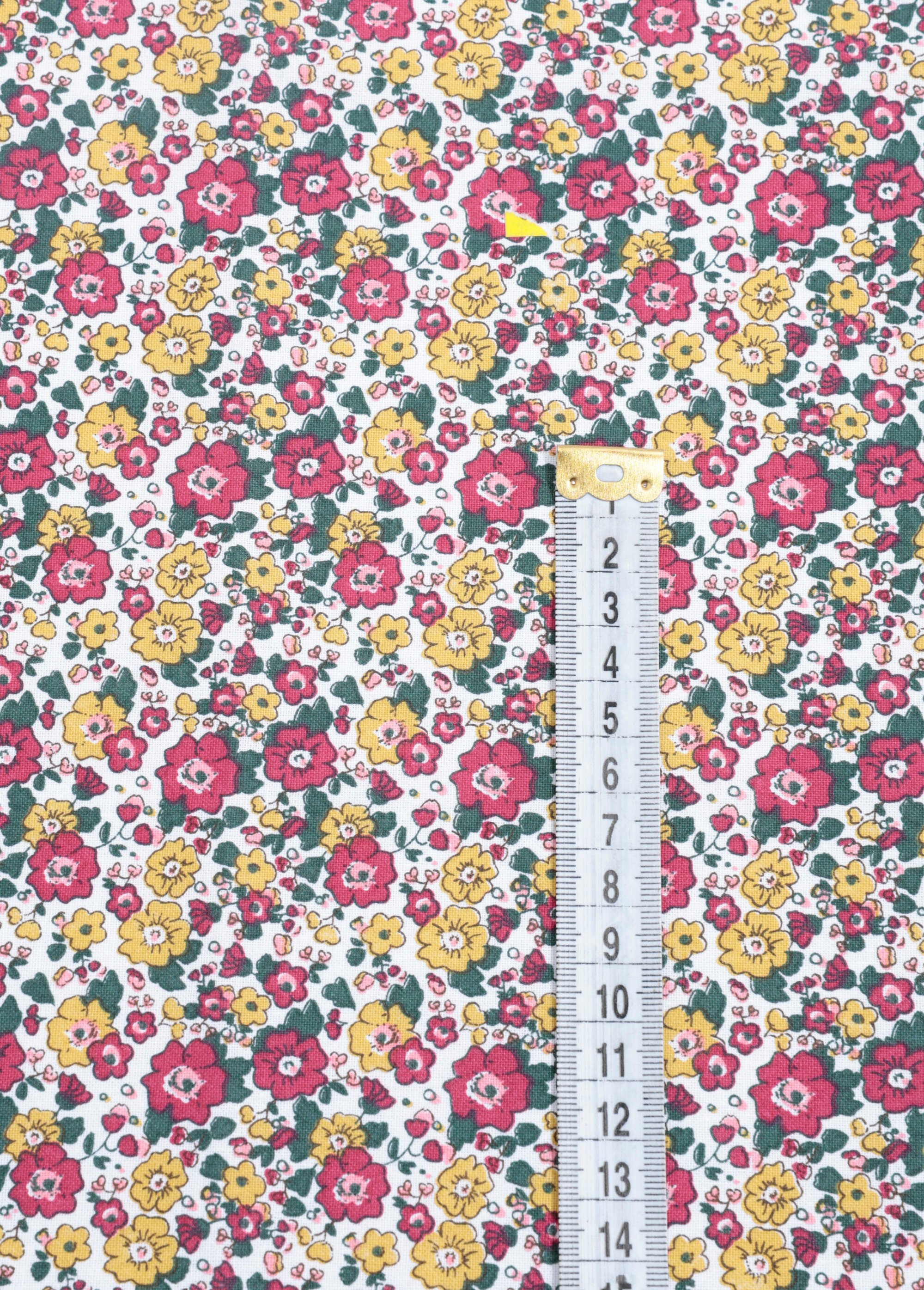 Coupon tissu motif fleuri 6R ROUGE COT141640 DE1