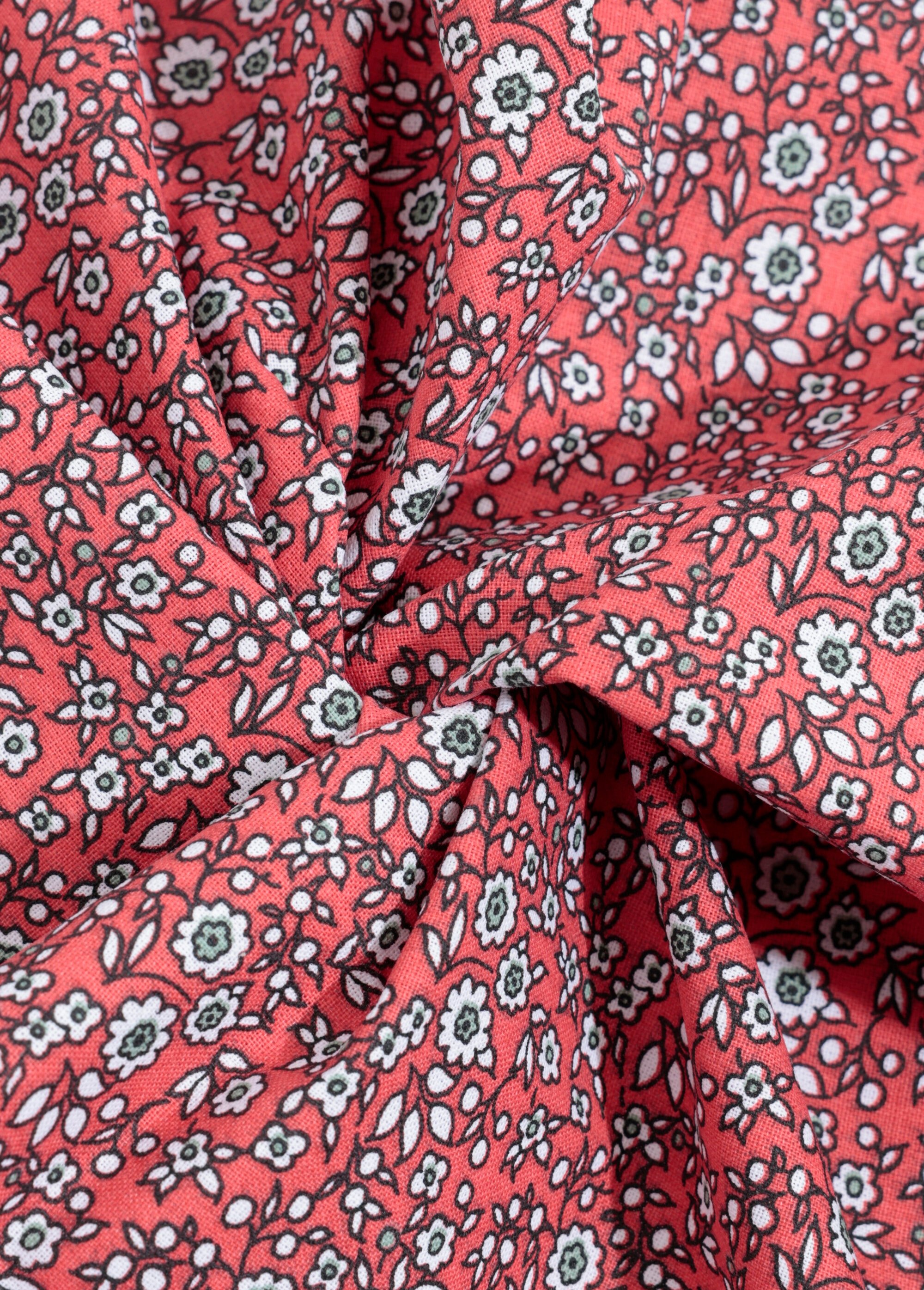 Coupon tissu motif fleuri 7R, 50x50cm ROUGE COT141639 FA1