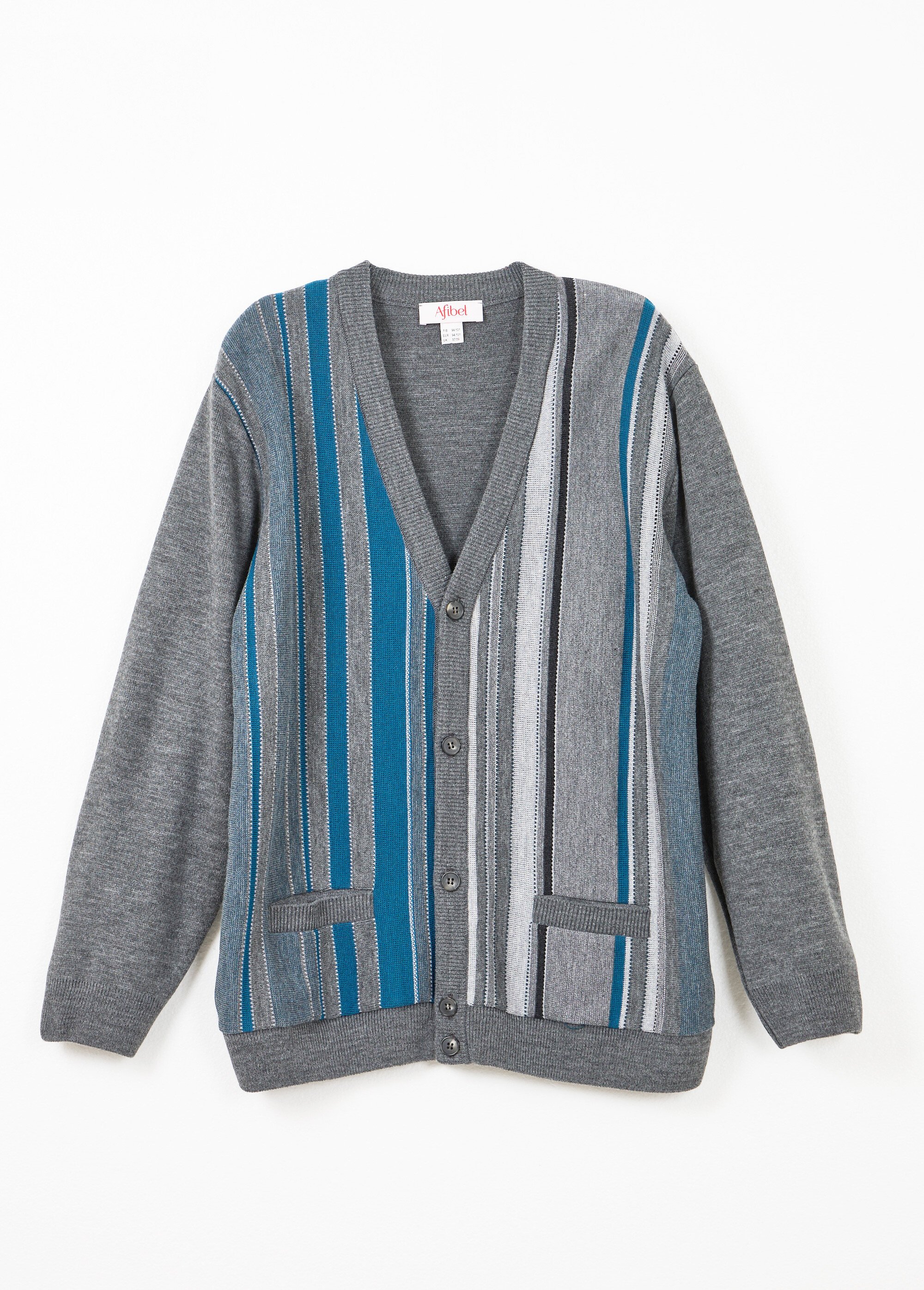 Gilet col V boutonné rayures jacquard laine Homme Gris FAKIR AP1