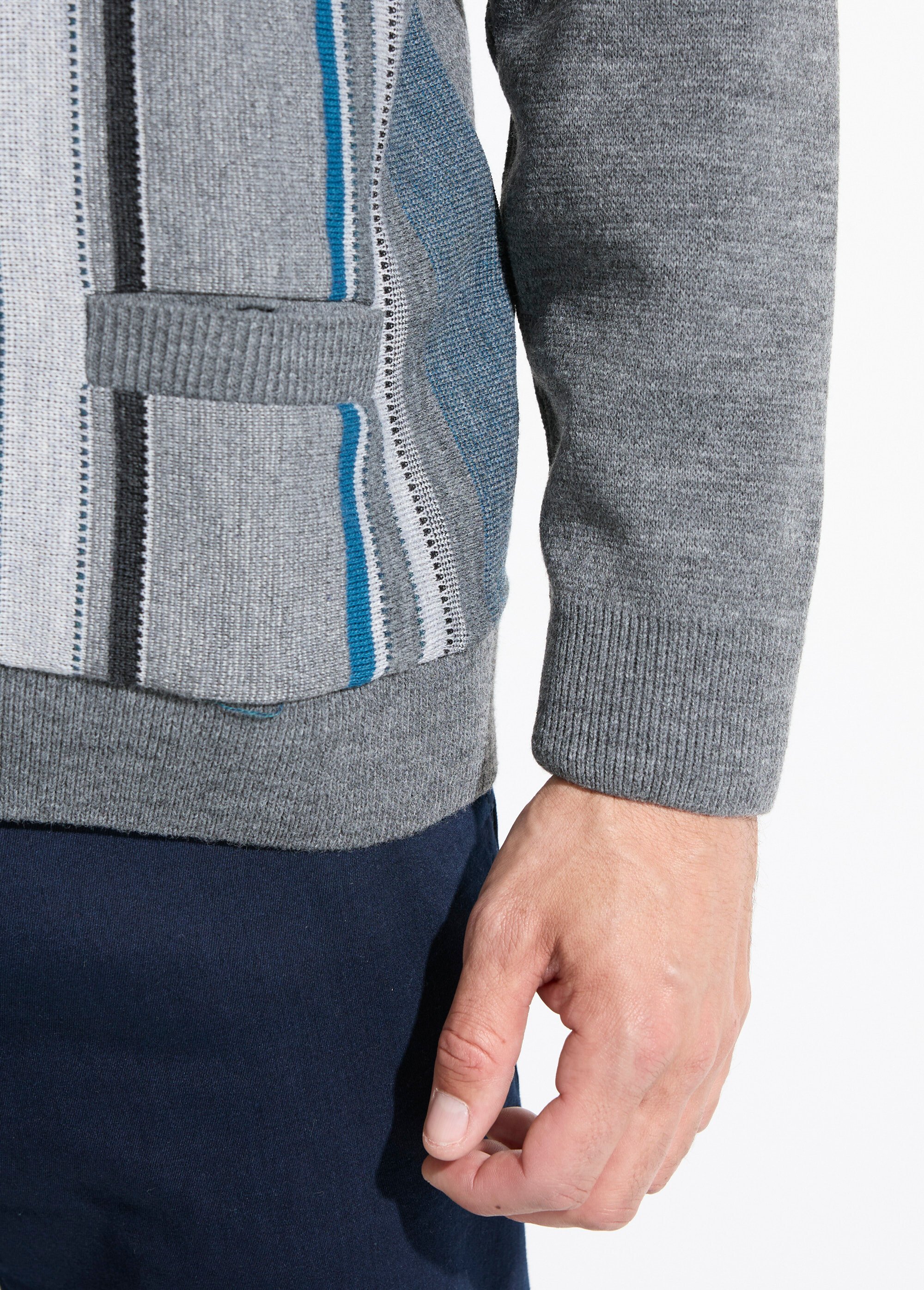 Gilet col V boutonné rayures jacquard laine Homme Gris FAKIR DE2