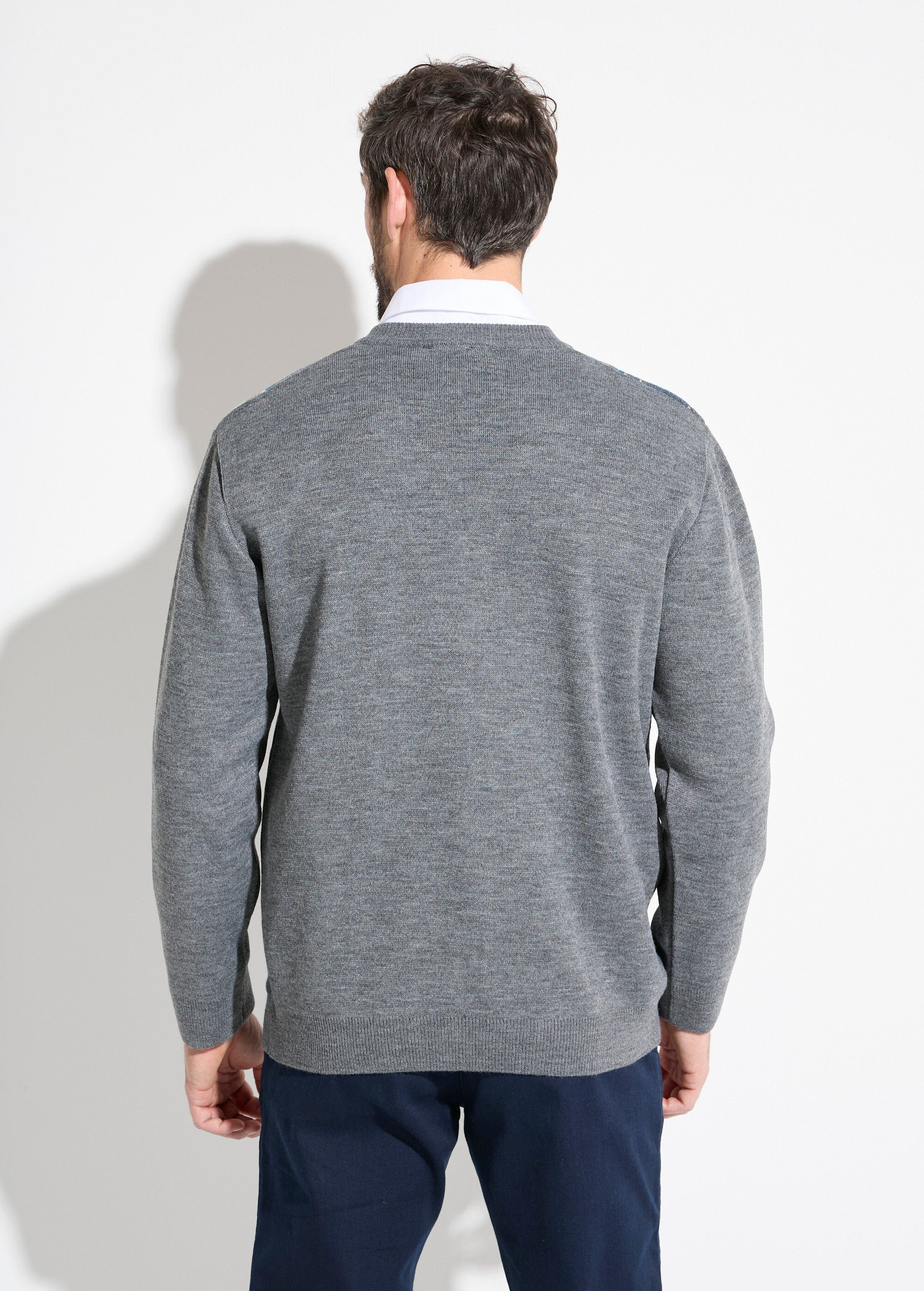 Gilet col V boutonné rayures jacquard laine Homme Gris FAKIR DO1