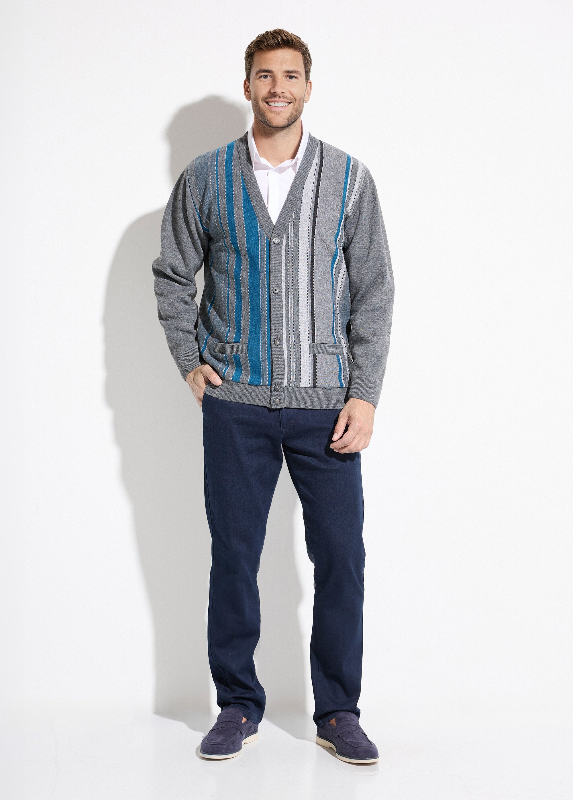 Gilet col V boutonné rayures jacquard laine Homme Gris FAKIR SF1