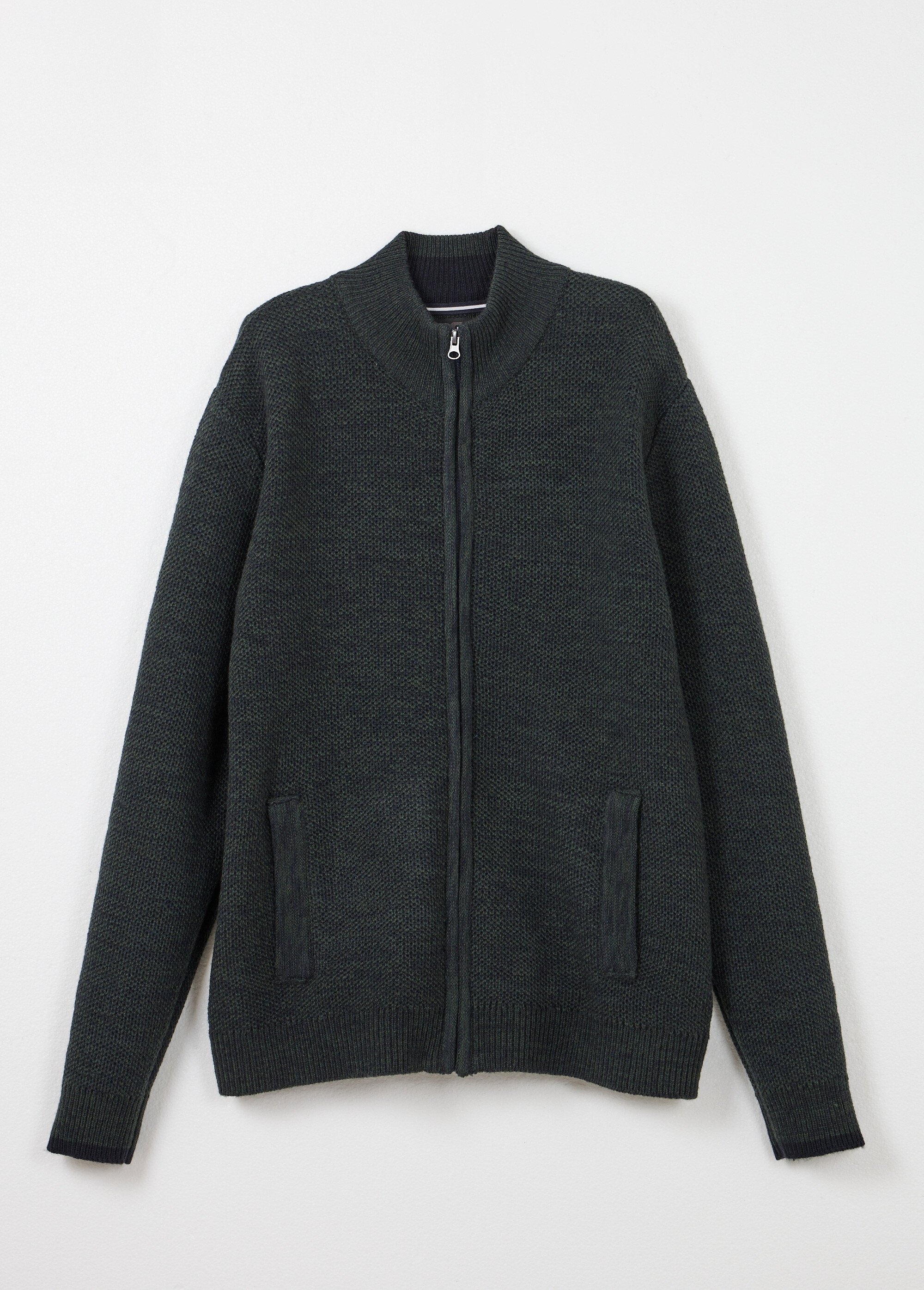 Gilet zippé col montant maille chinée laine Homme Vert FRELON AP1