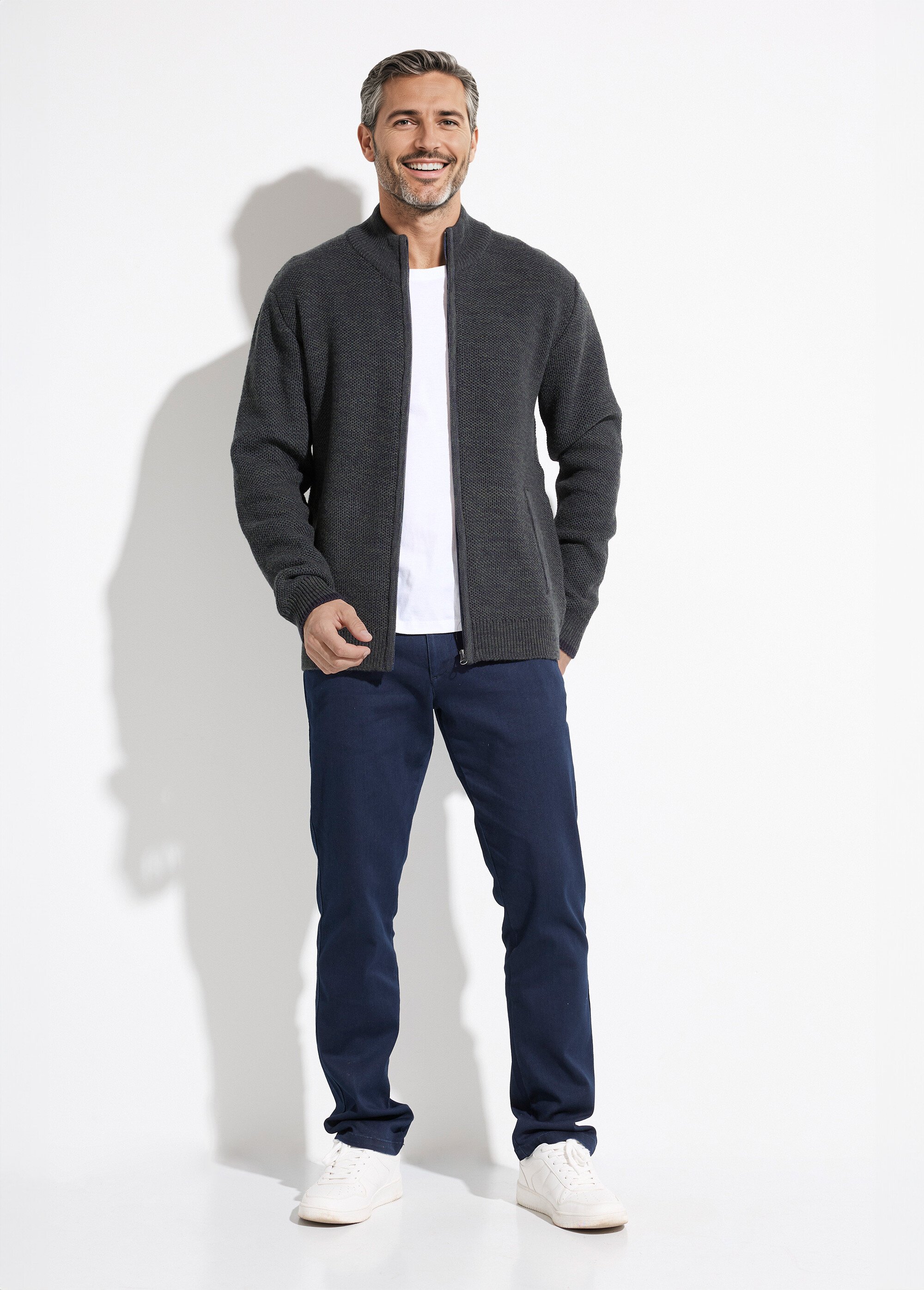 Gilet zippé col montant maille chinée laine Homme Vert FRELON SF1