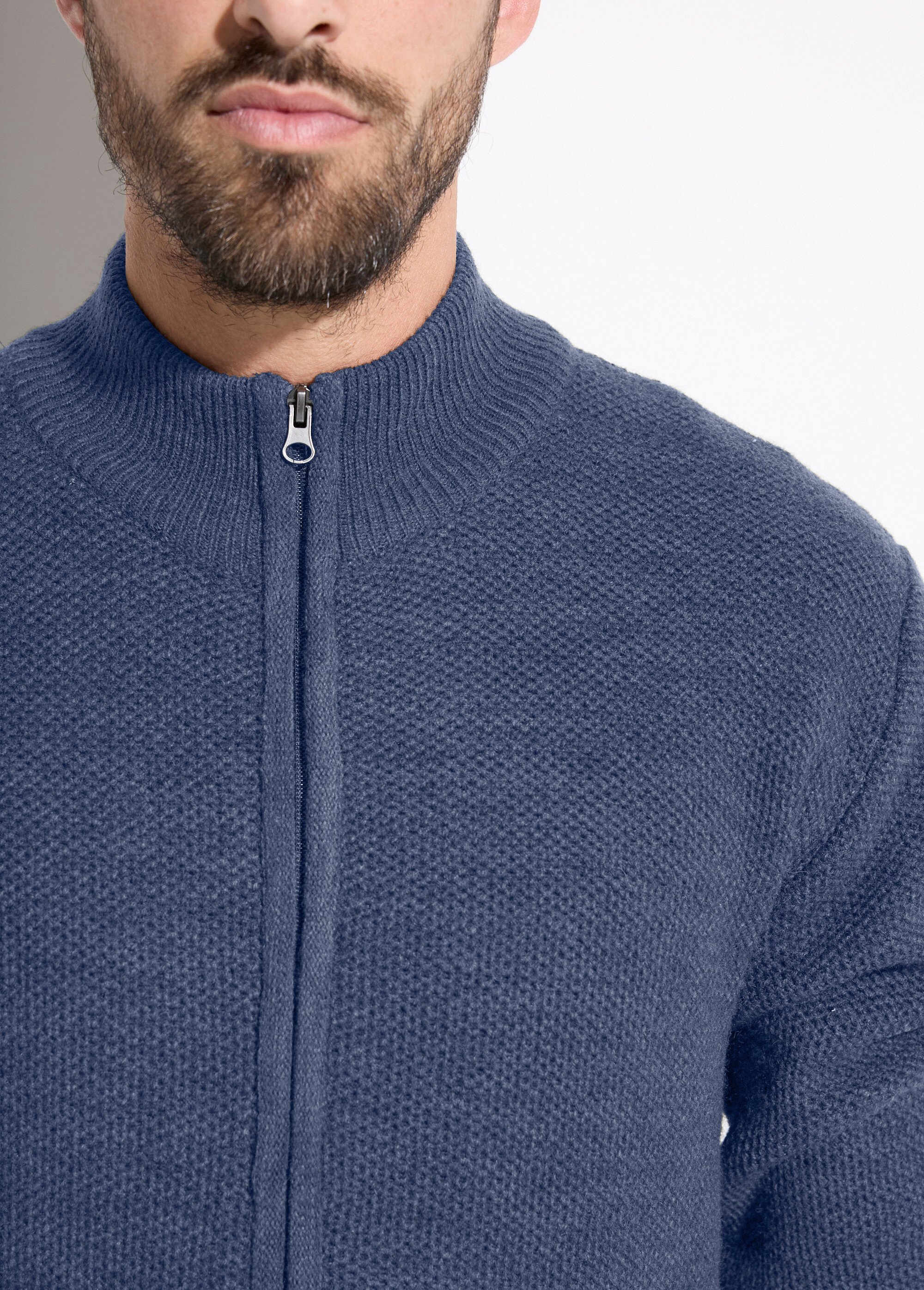 Gilet zippé col montant maille chinée laine Homme Bleu FRELON DE1
