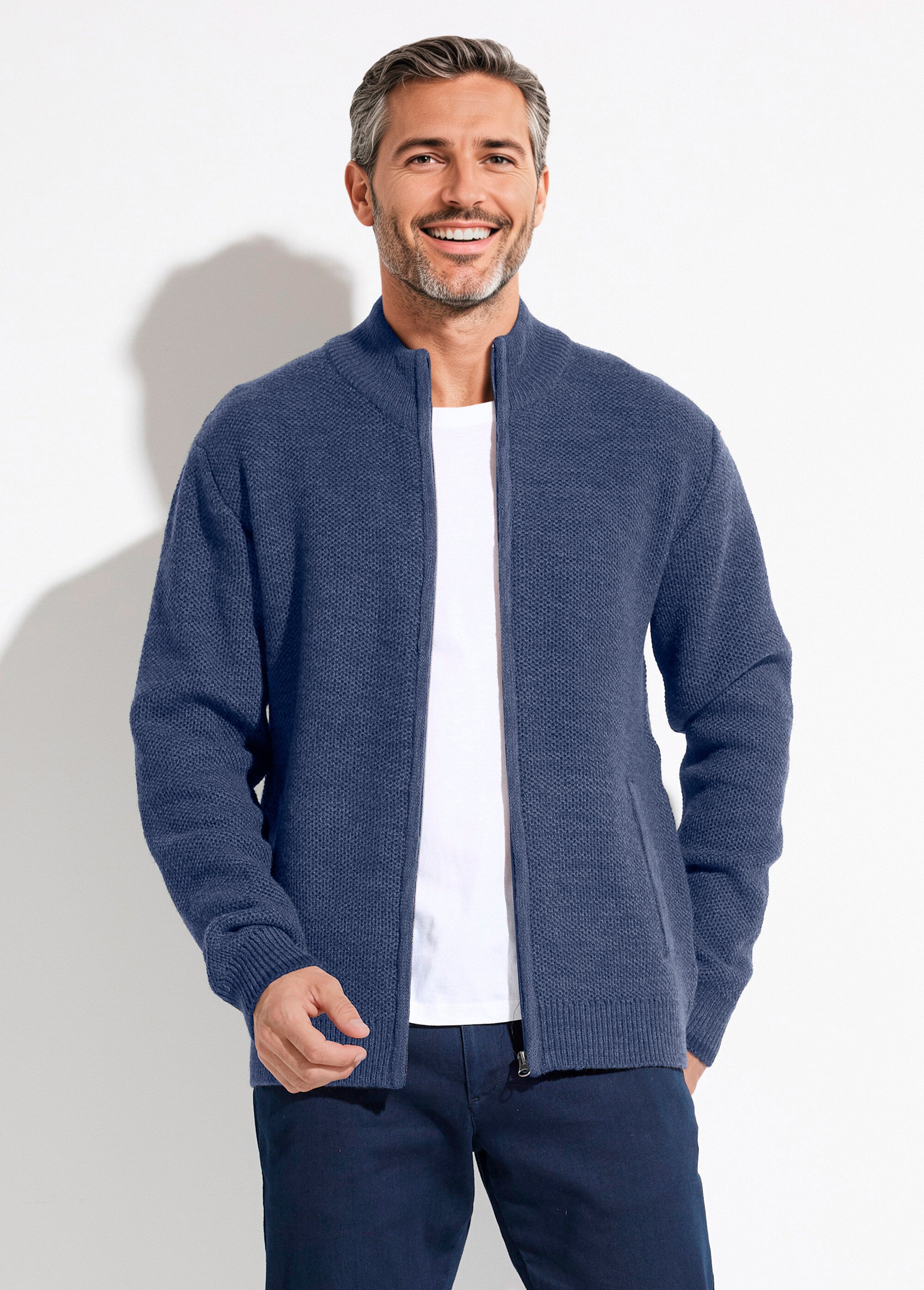 Gilet zippé col montant maille chinée laine Homme Bleu FRELON FA1
